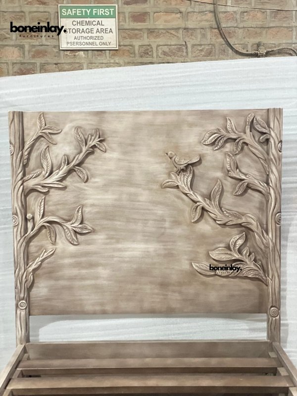 Hand Carved Wooden Ornithology Twin Bed Frame with Headboard - Solid Wood Bird Design Bed for Kids & Teens - Perfect for Bedroom, Guest Room & Dormitory Decor