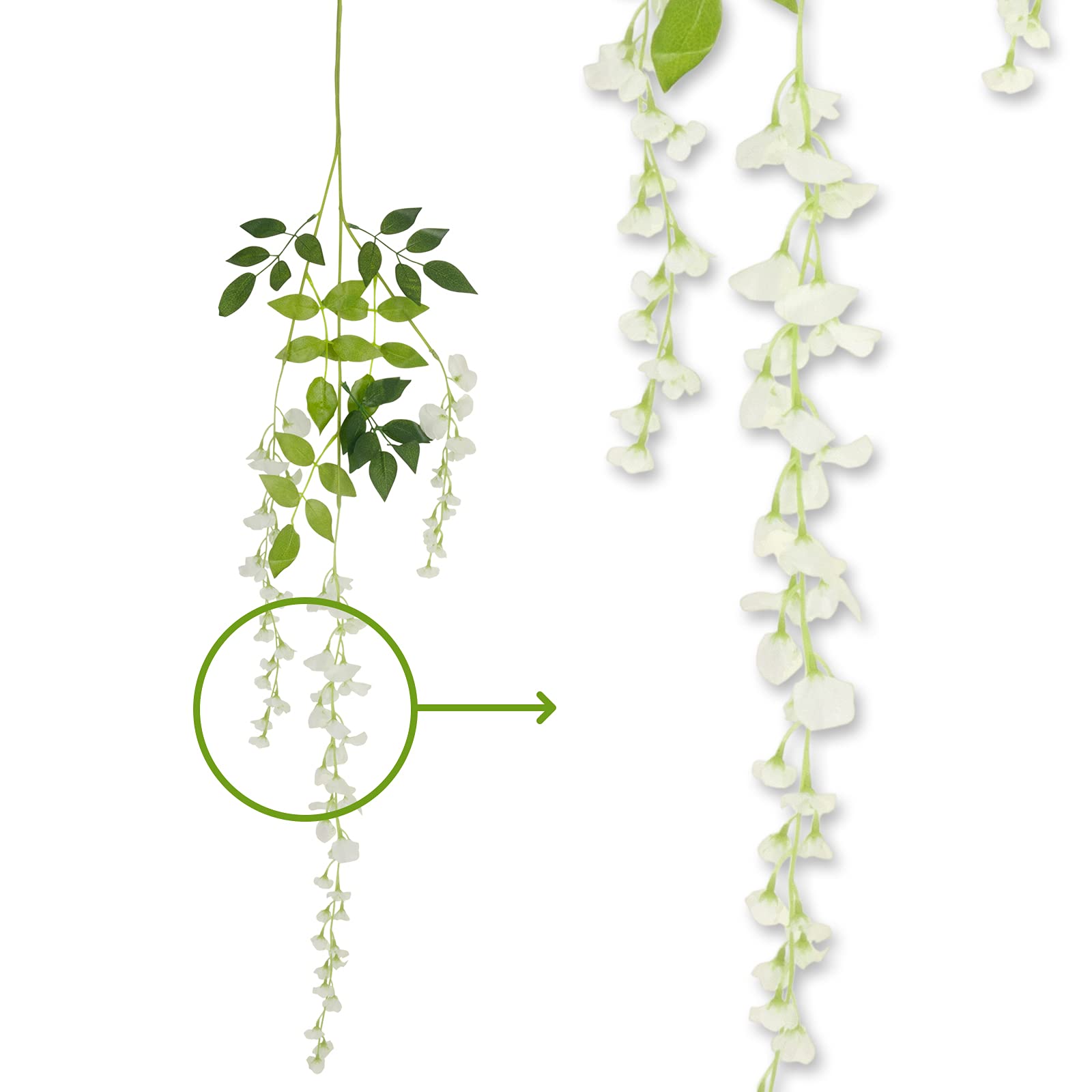 12 PCS Artificial Wisteria Hanging Flower Garland - Fake Wisteria Vine for Wedding, Party, Garden Decor - Outdoor Greenery & Office Wall Decoration (White) - Perfect for Home, Patio, and Event Backdrops