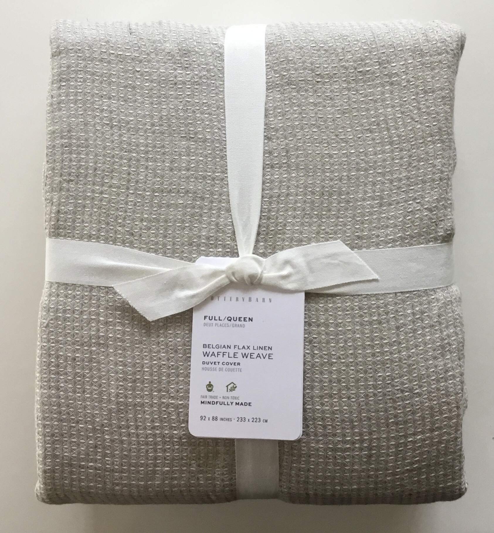 Pottery Barn Belgian Flax Linen Waffle Weave Duvet Cover Set - Full/Queen Size with 2 Standard Shams - Breathable & Soft Bedding for All Seasons - Perfect for Cozy Bedroom Decor & Guest Room Essentials