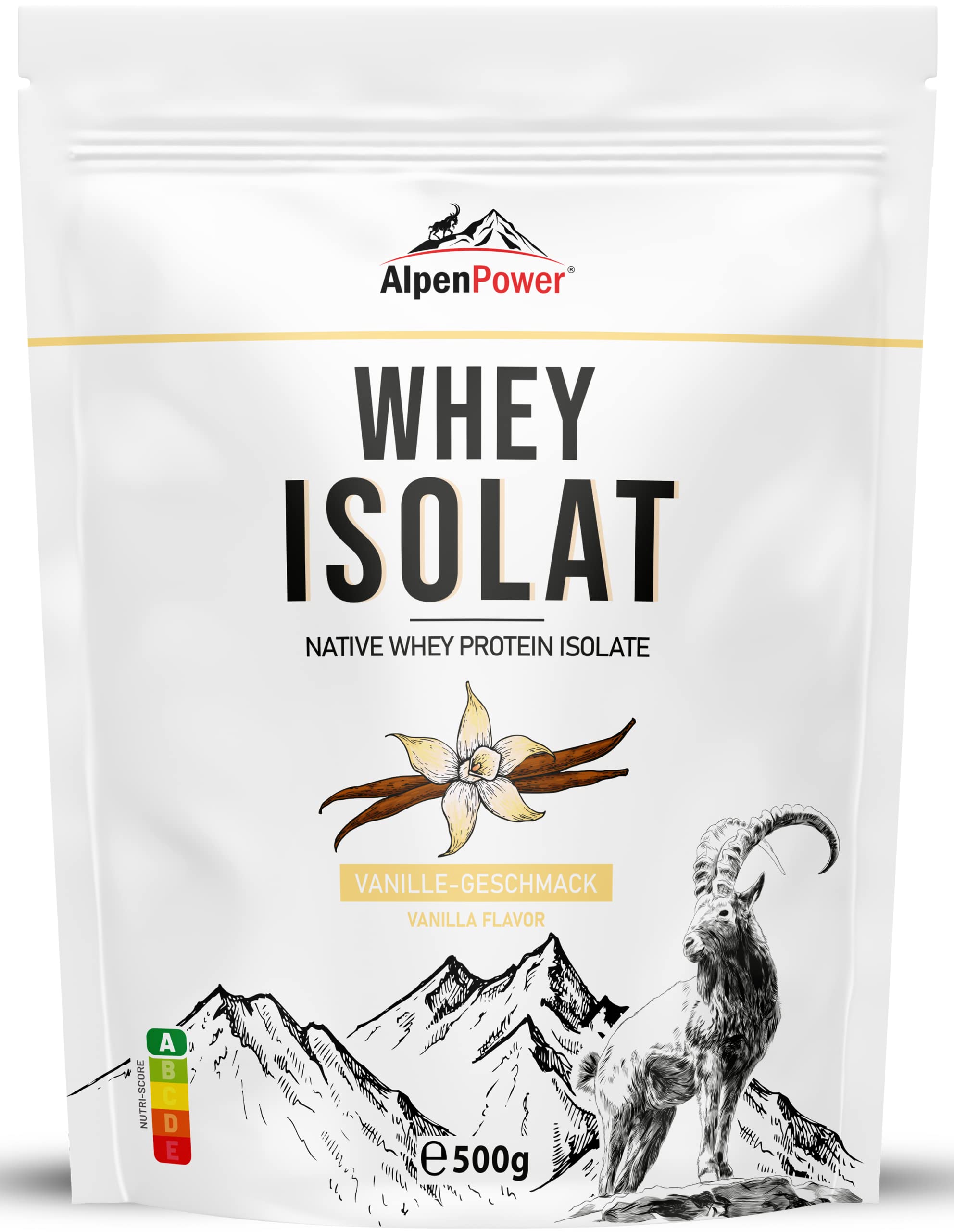 AlpenPower Native Whey Protein Isolate Vanilla 500g - 100% Natural Whey Protein Powder from Alpine Milk, No Artificial Sweeteners, High-Quality CFM Protein for Muscle Recovery & Post-Workout - Perfect for Smoothies, Shakes & Fitness Nutrition