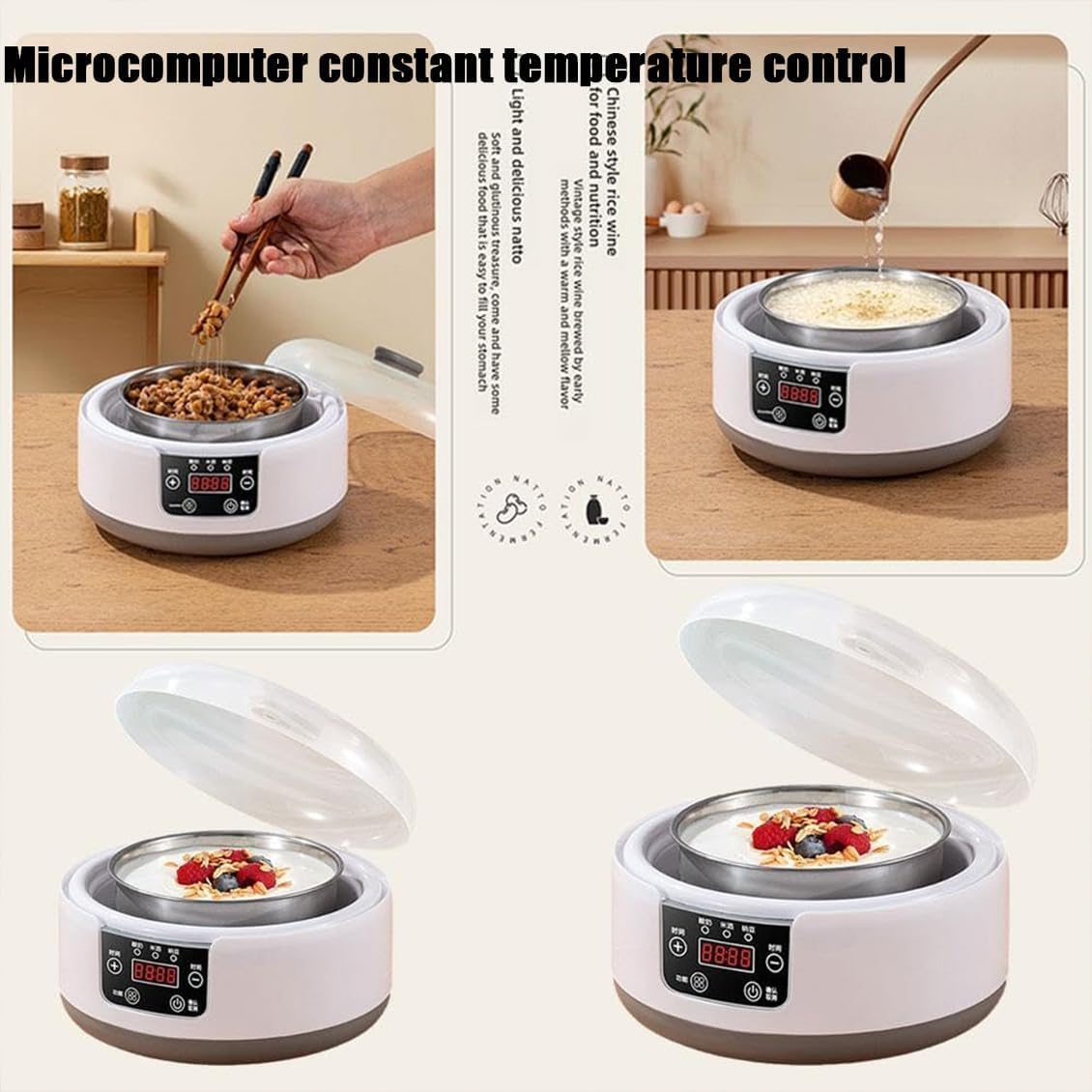 36-Hour Yogurt Maker Machine with Adjustable Time & Temperature Control - Automatic Digital Yogurt Maker with LCD Display & Constant Temperature (White) - Perfect for Homemade Greek Yogurt, Probiotic Drinks & Healthy Snacks