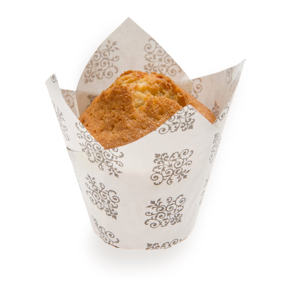 **Restaurantware Panificio 1.7 Ounce Baking Cups - 200 Count Tulip Cupcake Liners | Oven-Safe, Freezer-Friendly Black & White Paper Muffin Cases | Disposable Vintage Floral Design for Weddings, Baby Showers & Parties | Perfect for Baking, Dessert Displays & Gifting**