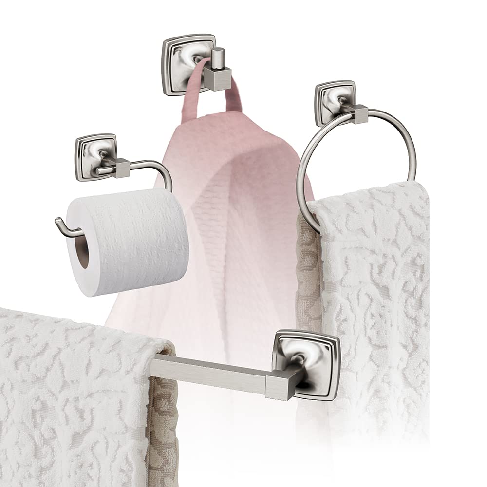 Amerock Brushed Nickel Stature 18-Inch Towel Bar Set - 4-Piece Bathroom Accessories for Modern Homes (457mm, Wall-Mounted, Spa-Style Luxury) - Perfect for Guest Bathrooms, Master Suites & Spa Retreats