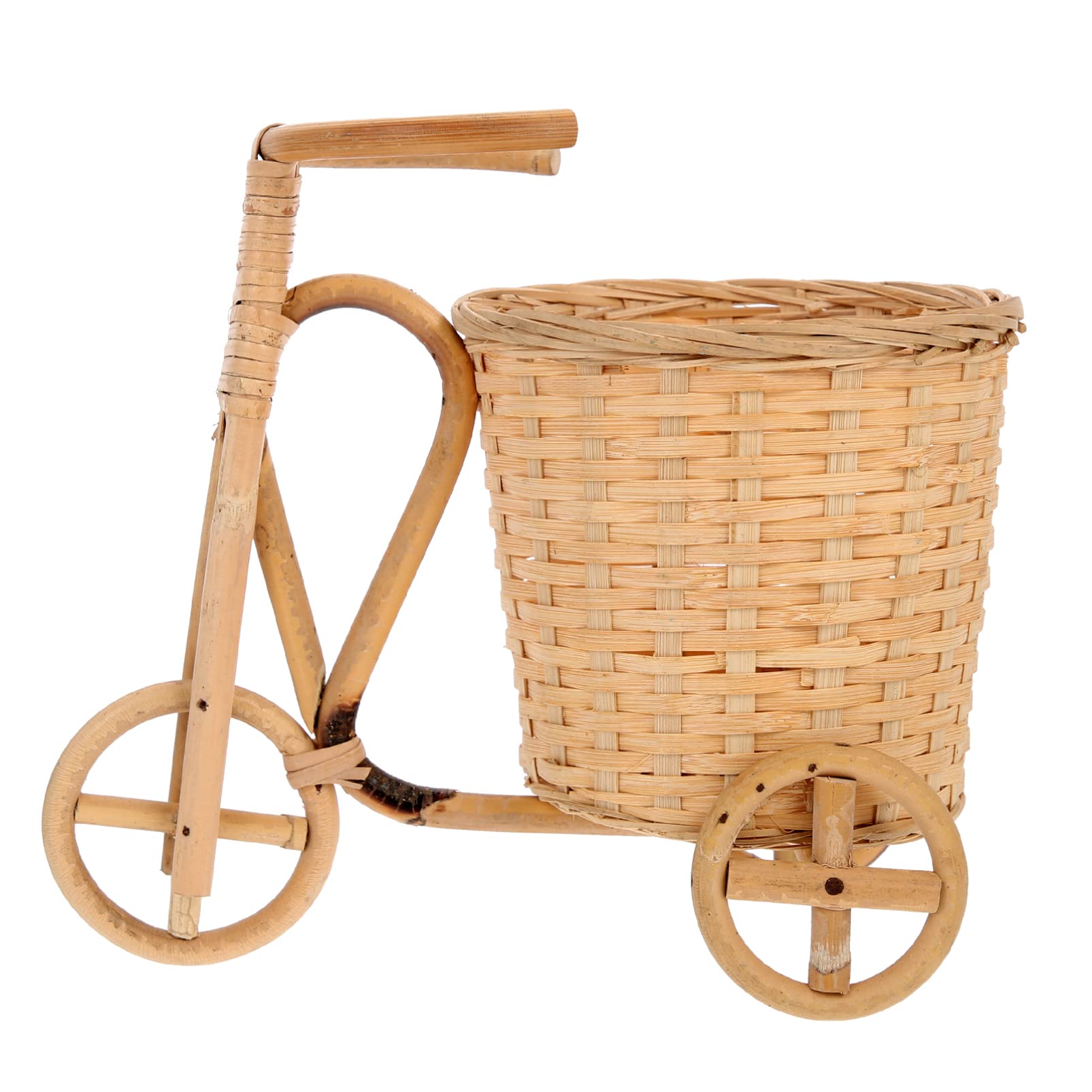 GANAZONO Bamboo Woven Flower Basket - Handmade Decorative Storage Organizer for Home Decor, Farmhouse Style Mini Tricycle Basket with Craft Texture - Perfect for Floral Arrangements, Bathroom Organization & Rustic Table Centerpieces