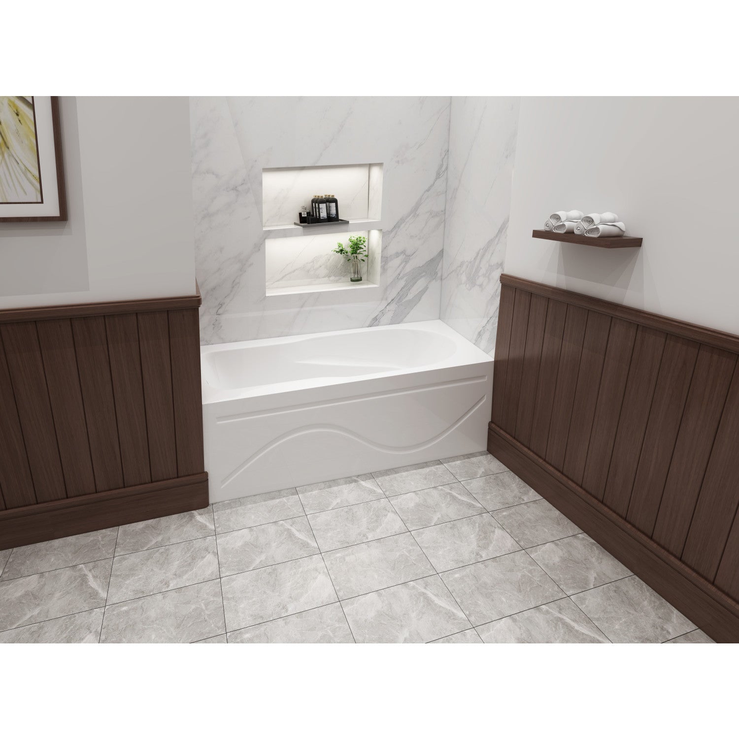 Aqua Eden VTAP603216L 60 Inch Acrylic Rectangular 3-Wall Alcove Bathtub with Anti-Slip Surface & Left Drain - Glossy White for Modern Bathroom & Spa Relaxation
