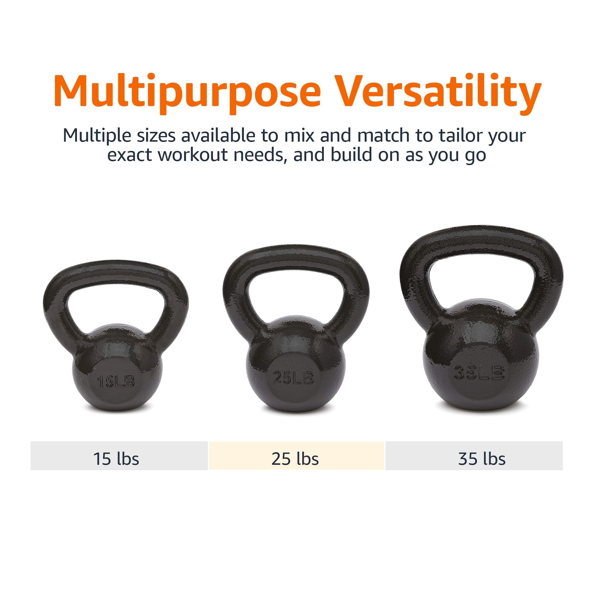 Amazon Basics Cast Iron Kettlebell - 5-50 lbs Weight Options for Home Gym, Strength Training & CrossFit Workouts | Durable Iron Construction for Fitness Enthusiasts & Beginners