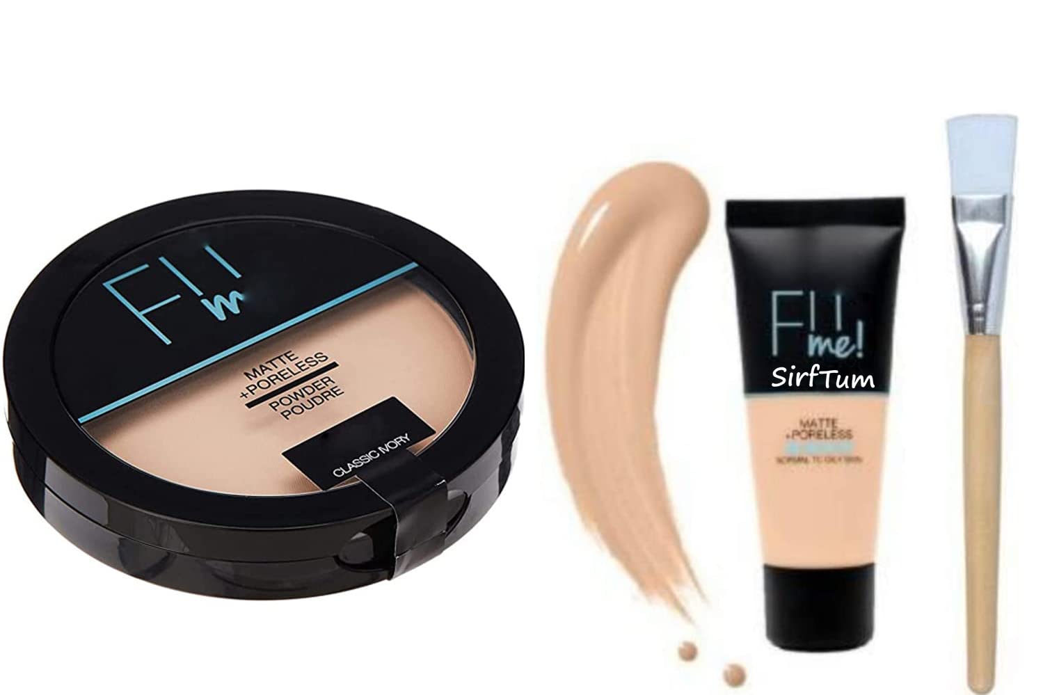 SIRF TUM 7 Beauty Fii Me Matte+Poreless Liquid Foundation & Compact Powder Set - Oil Control, All Day Matte Finish Makeup Kit with Brush | Perfect for Daily Wear, Special Occasions and Photography