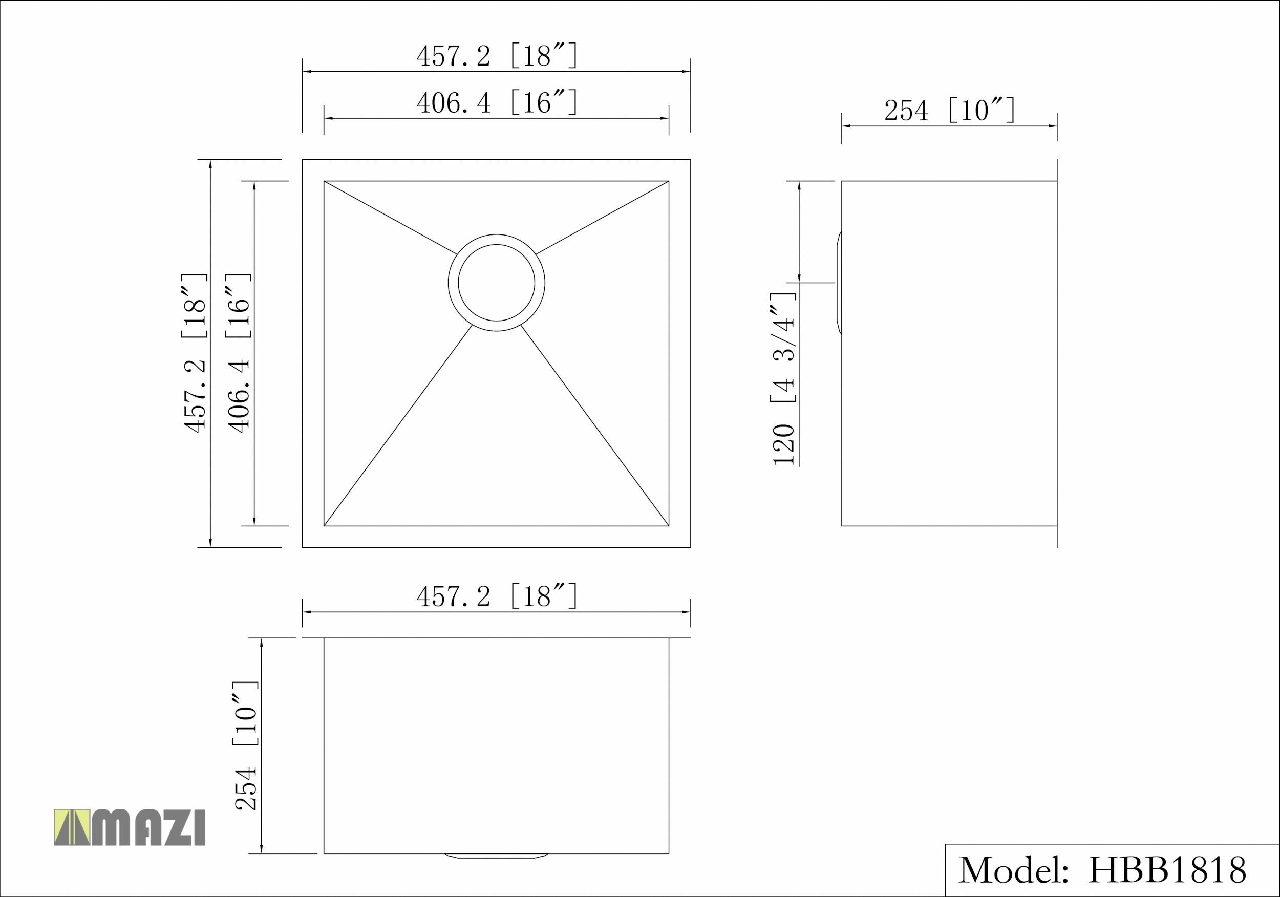 Premium Stainless Steel Handmade Bar Sink HBS1818 - 18