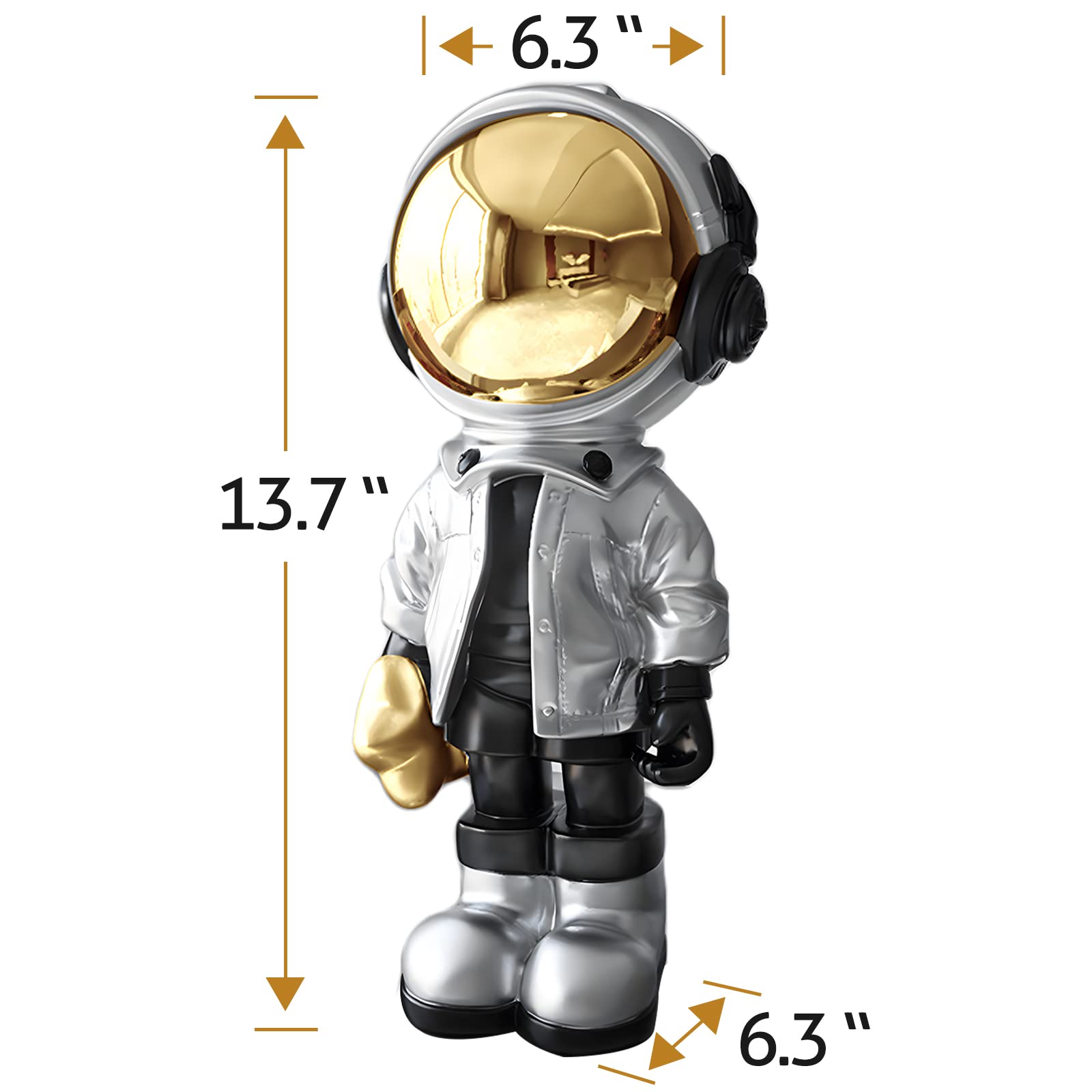 Premium Astronaut Statue - Spaceman Sculpture Polyresin Art Gift Silver Figurine for Home & Office Decor | Desktop, Bookshelf, Living Room Display | Perfect for Sci-Fi Fans & Space Enthusiasts