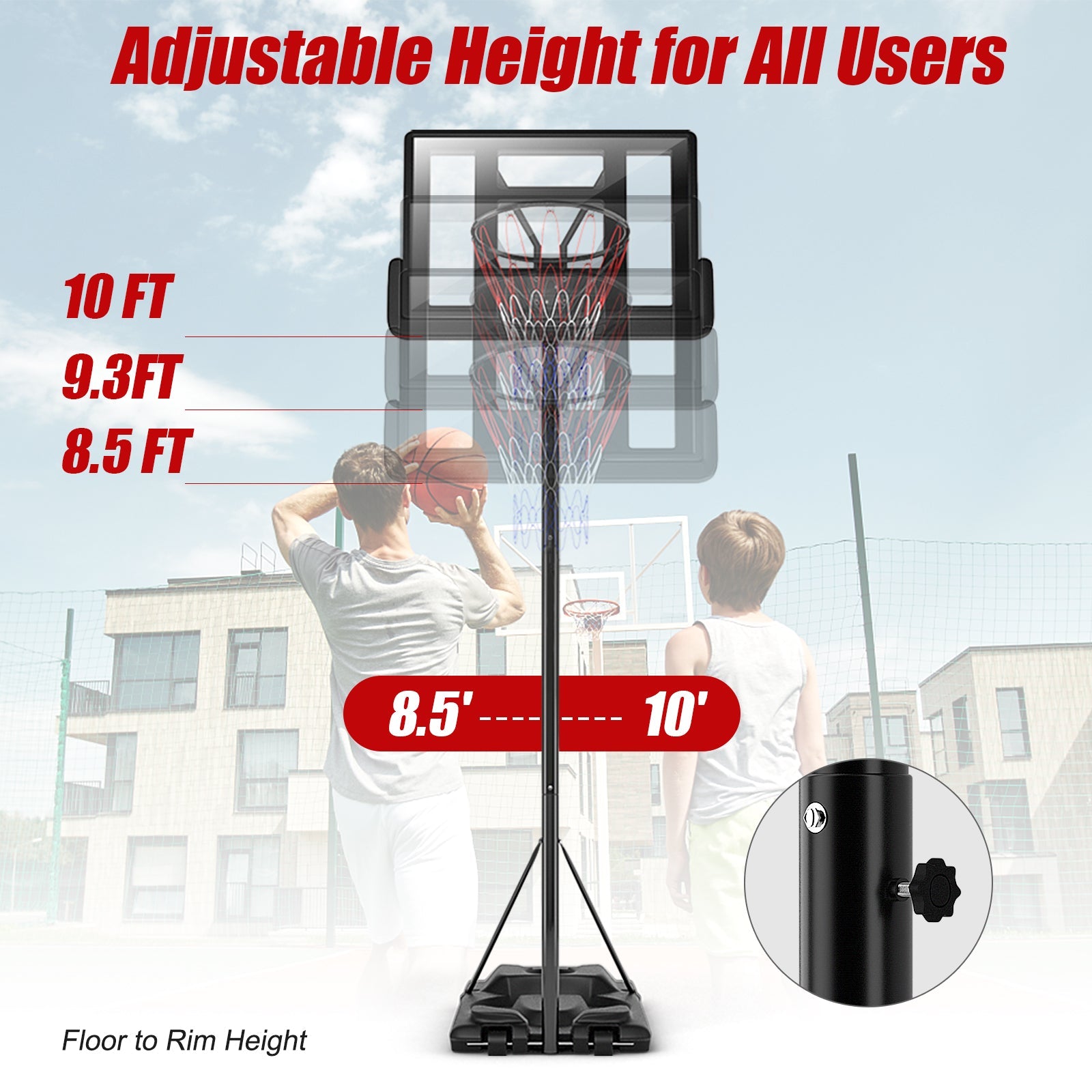 Adjustable Height Portable Shatterproof Basketball Hoop with 2 Nets - Perfect for Driveway, Backyard & Indoor Basketball Practice