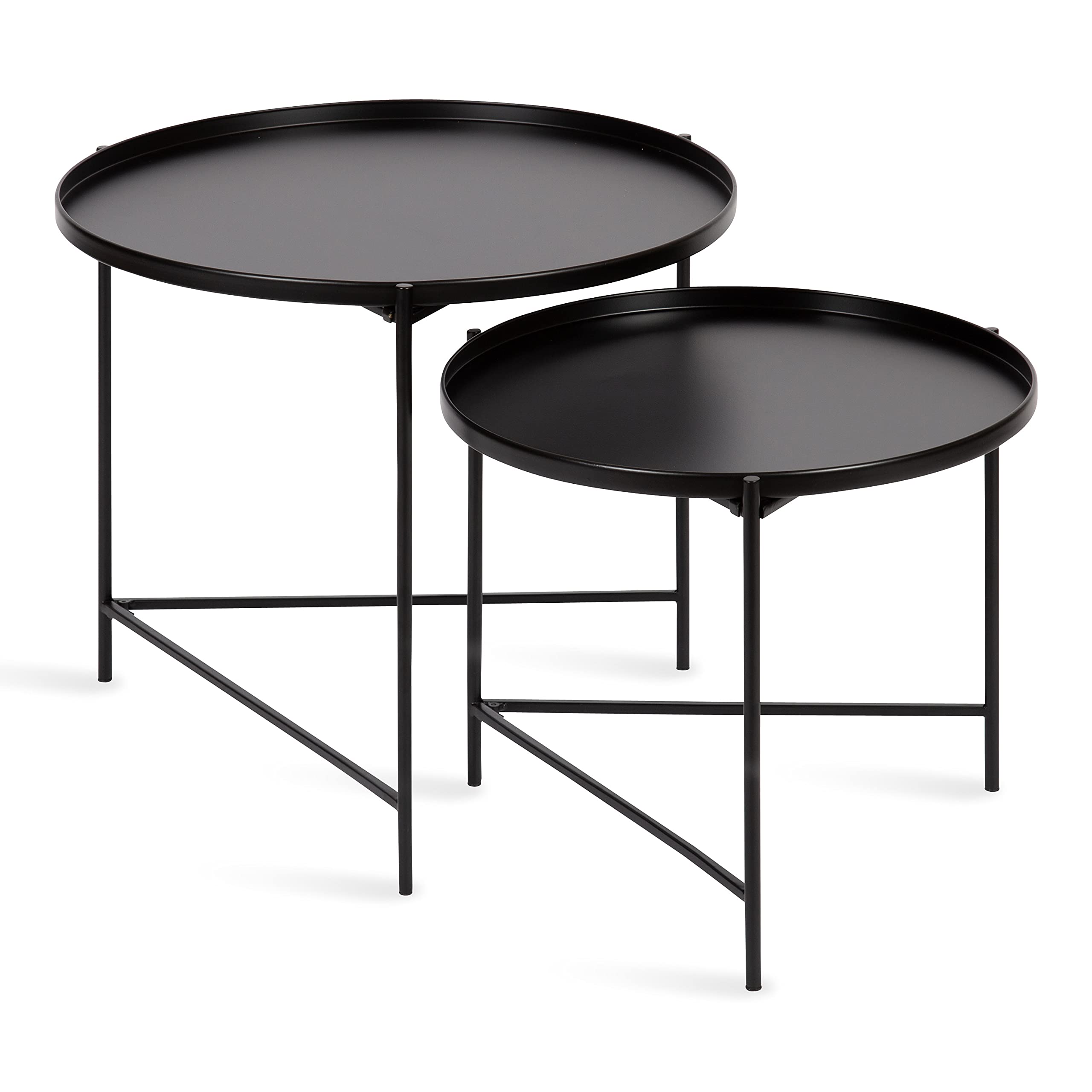 Kate and Laurel Ulani Modern Nesting Coffee Table Set of 2 - Black Wooden Living Room Furniture with Storage Shelf | Perfect for Small Spaces, Home Decor & Displaying Books