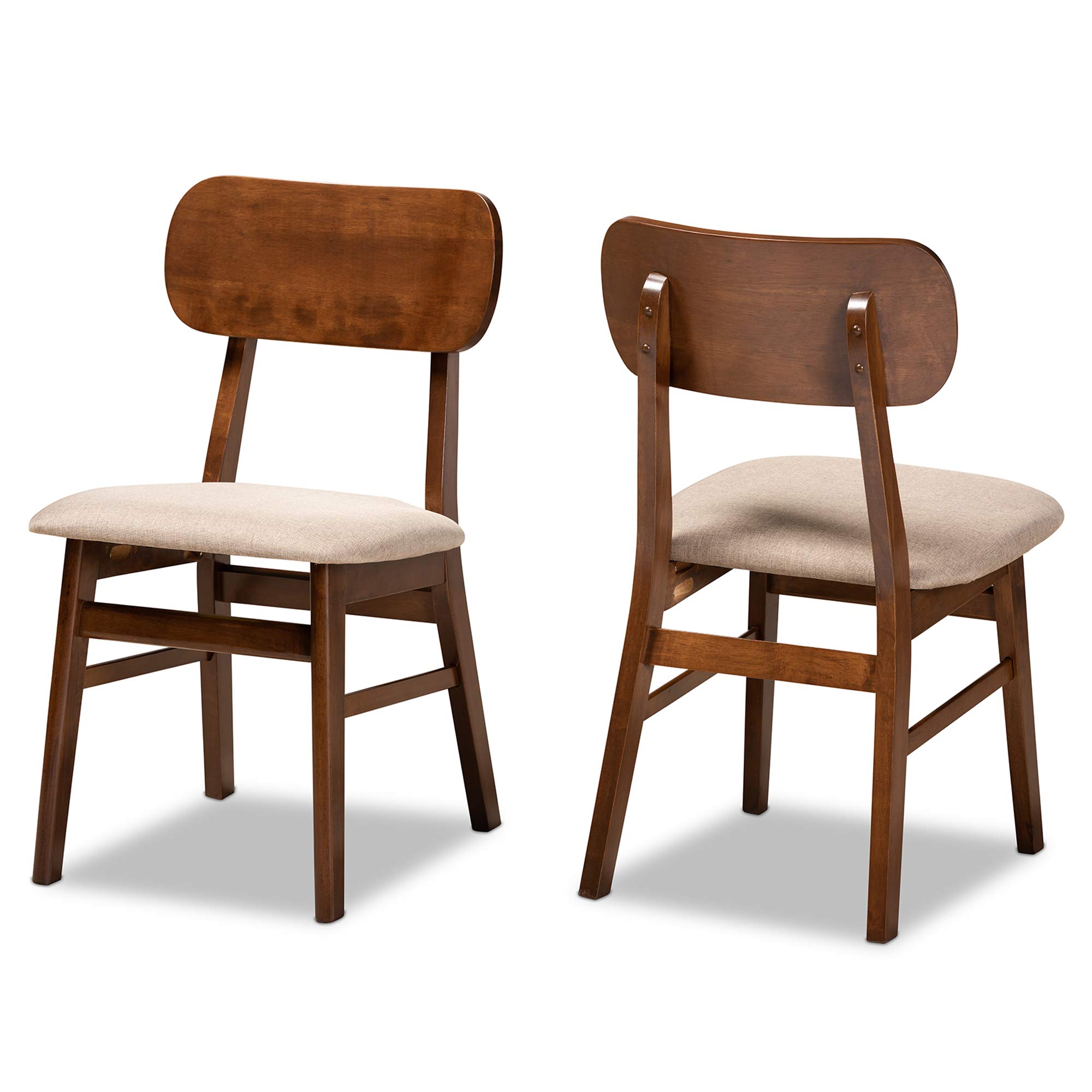 Baxton Studio Euclid 2-Piece Dining Chair Set - Sand Fabric Upholstered Seats with Walnut Brown Wood Frame - Modern Kitchen & Dining Room Furniture for Home Decor