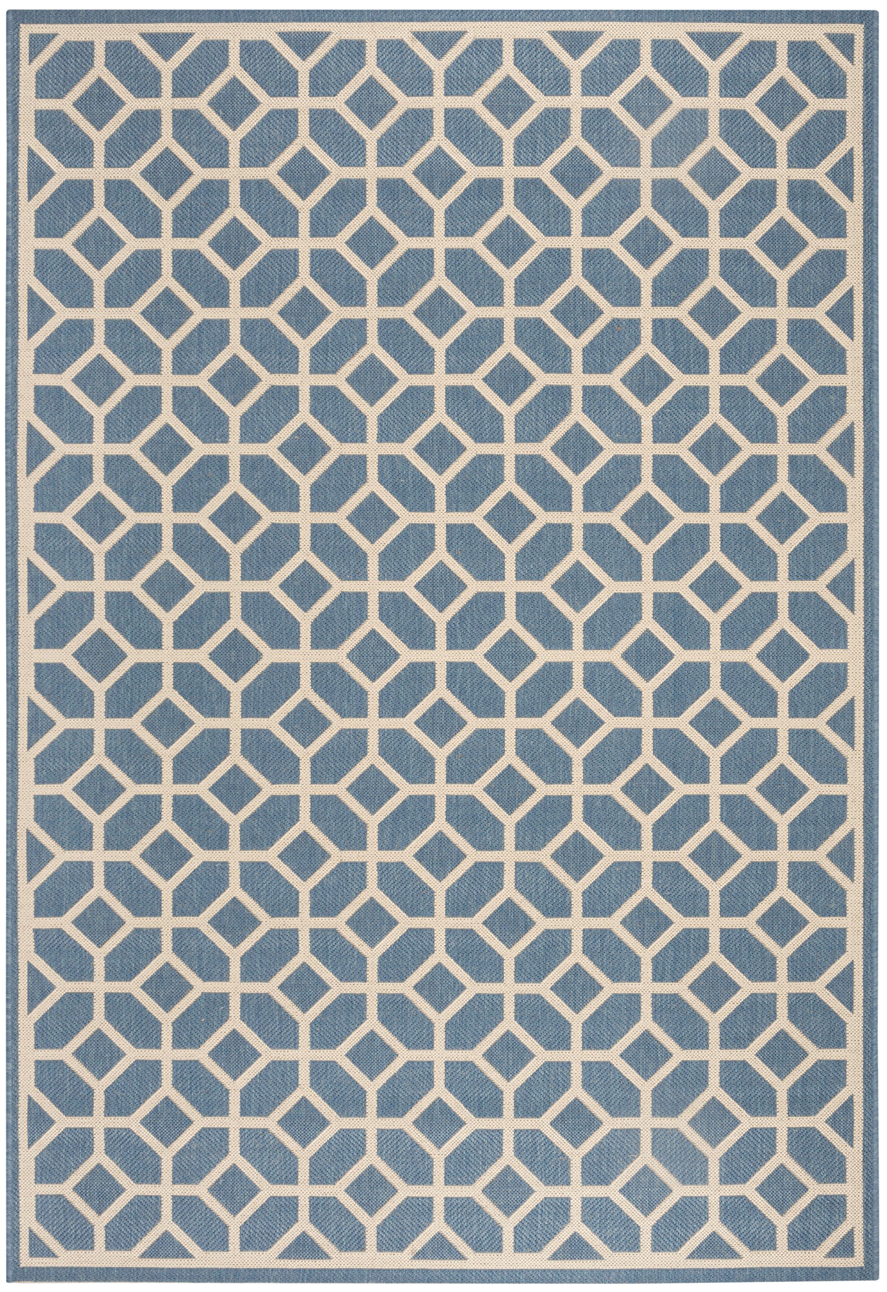 SAFAVIEH Linden Collection 9' x 12' Blue & Cream Geometric Area Rug - Indoor/Outdoor Non-Shedding Easy-Clean - Perfect for Patio, Backyard, Porch, Deck & Mudroom