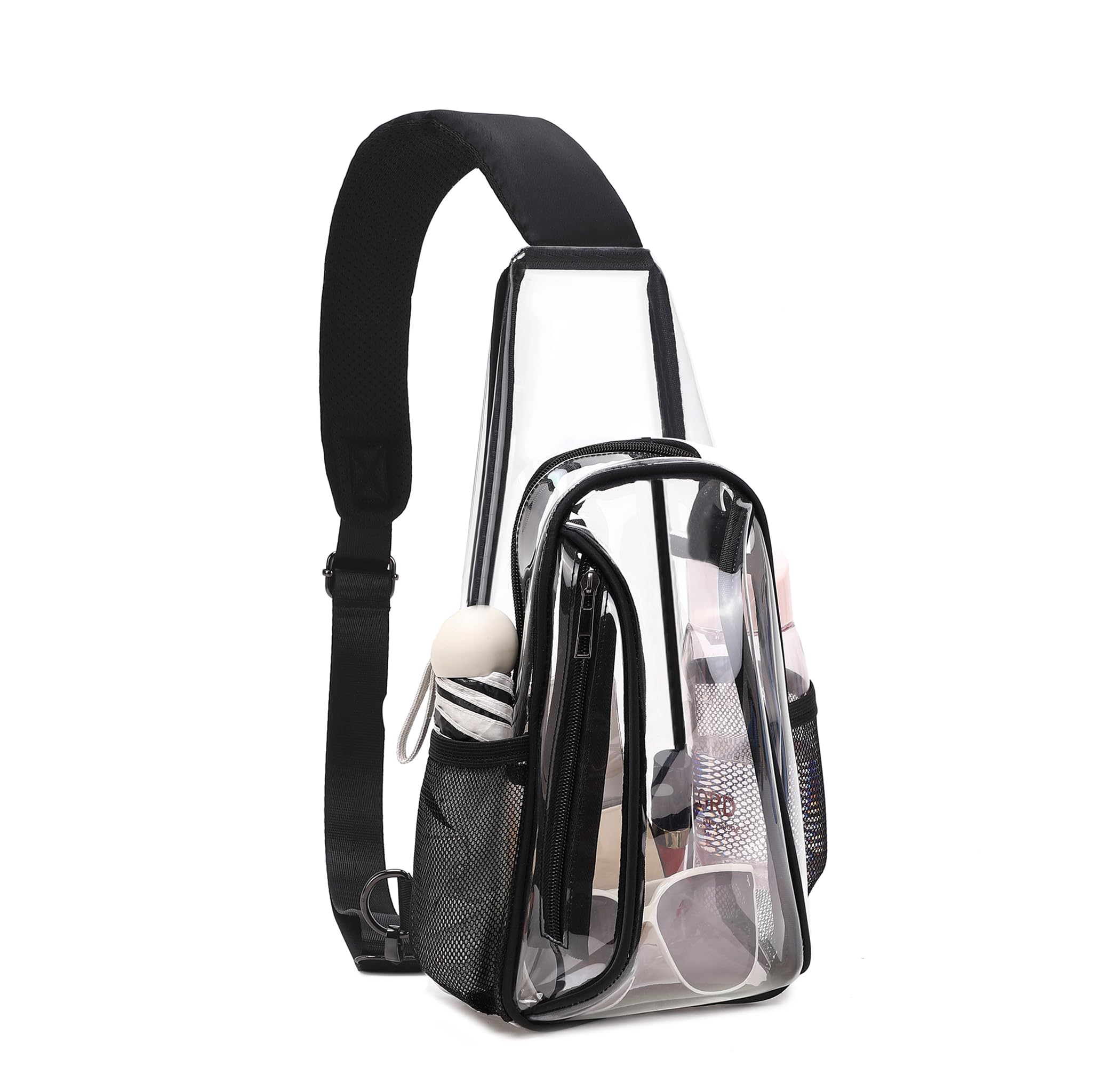 Caoroky Knight Clear Stadium Approved Crossbody Bag - Transparent TPU Sling Shoulder Purse for Men & Women - Heavy Duty Chest Pack Backpack (Black) | Perfect for Concerts, Sports Games & Travel Security Checks