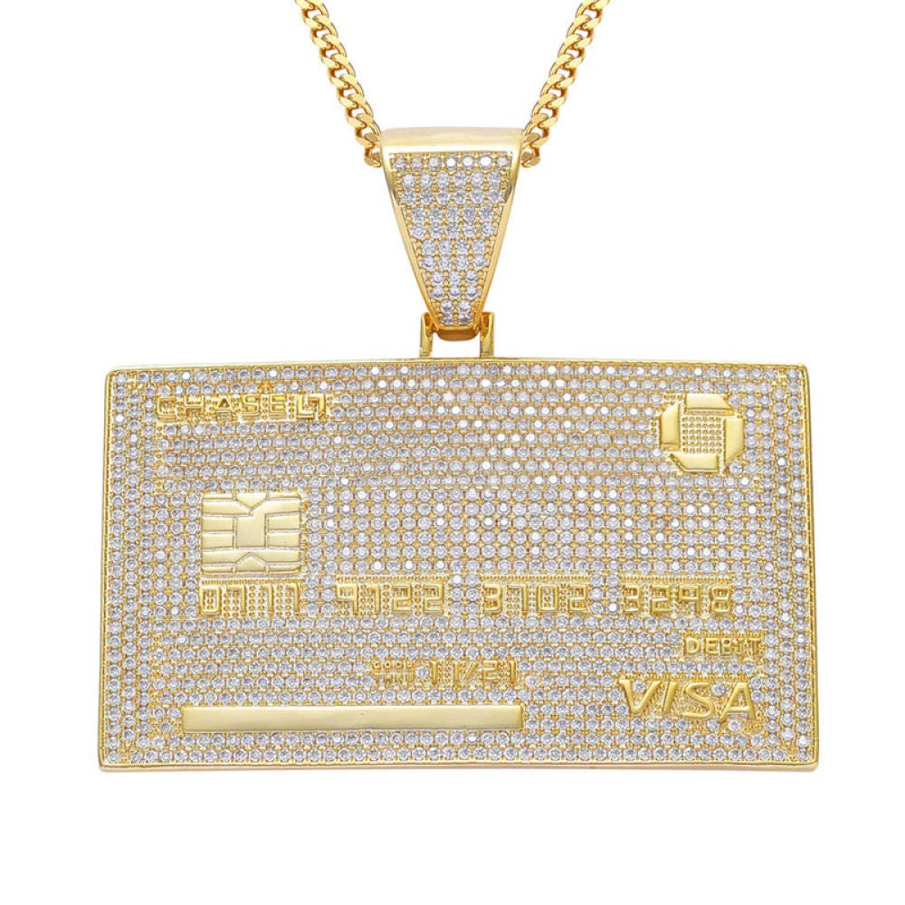 Iced Out Visa Credit Card Necklace - Micro Pave Rhinestones Hip Hop Jewelry with 24 Inch Link Chain - Perfect Gift for Men & Women - Great for Parties, Concerts, and Fashion Statements