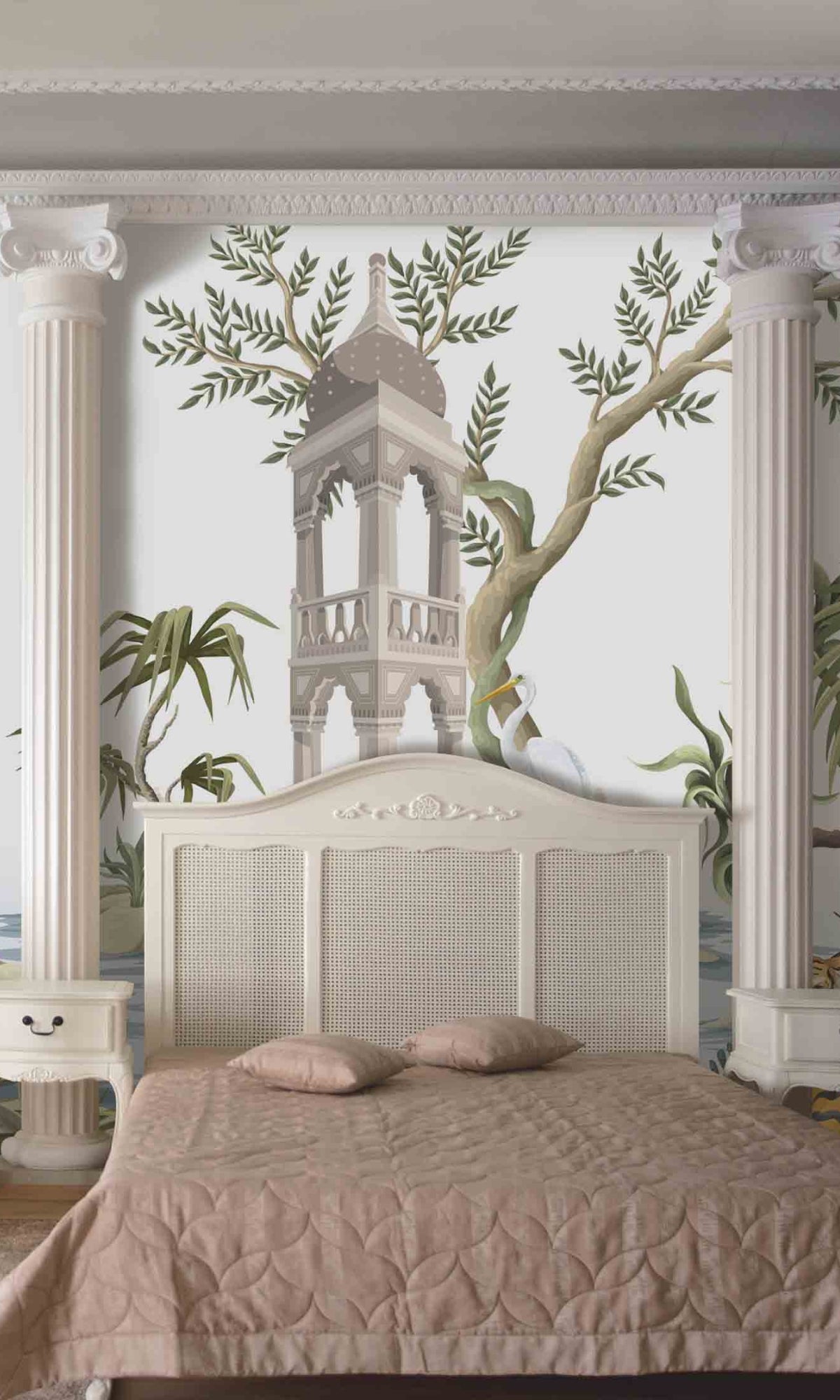 Chinoiserie Style Mural Wallpaper M1415 Sample - Colorful Asian-Inspired Floral Design for Living Room, Bedroom & Dining Room Decor