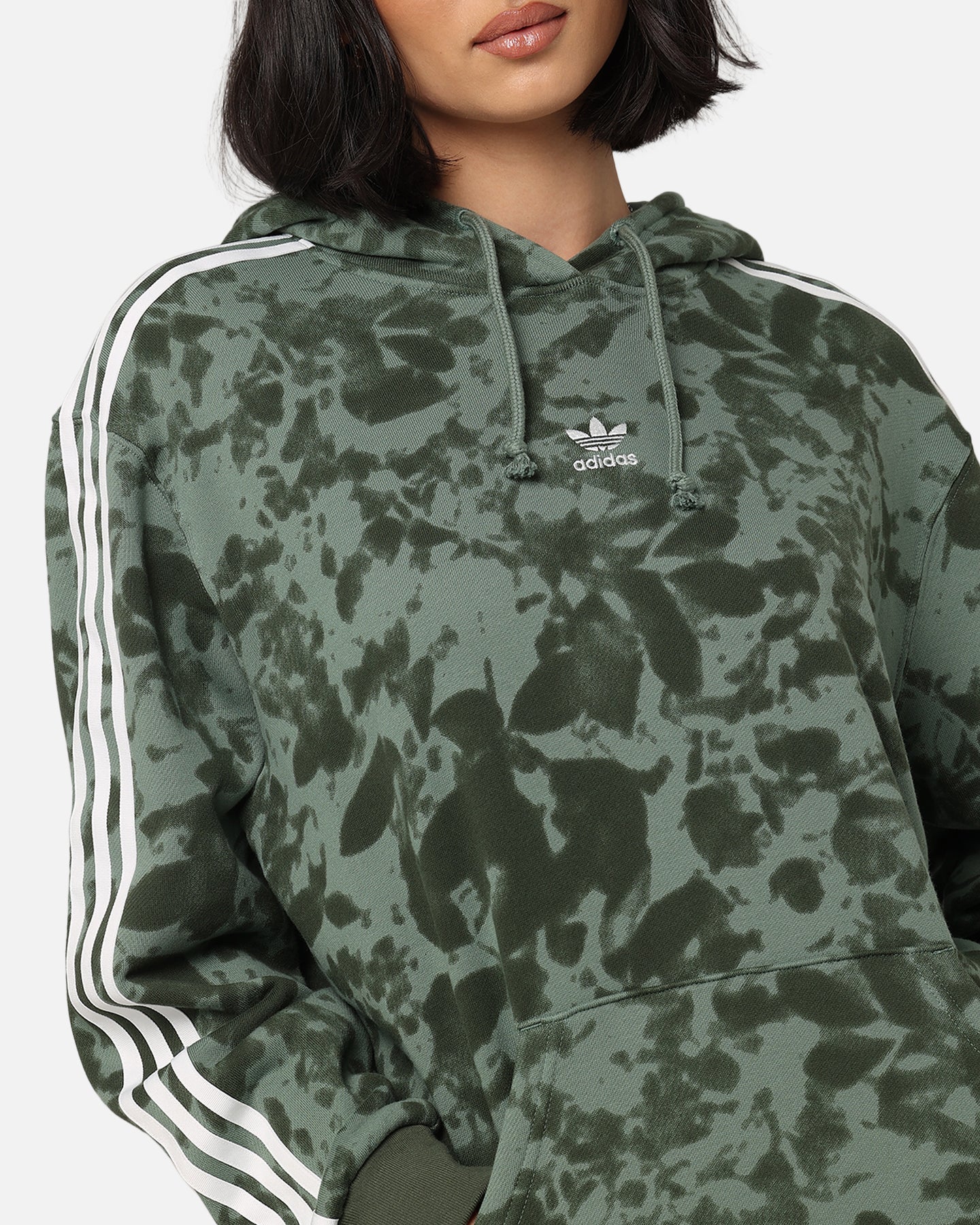 Adidas Women's AOP Hoodie Sweatshirt - Trace Green Color, Lightweight Fleece Pullover for Casual Wear, Gym & Outdoor Activities