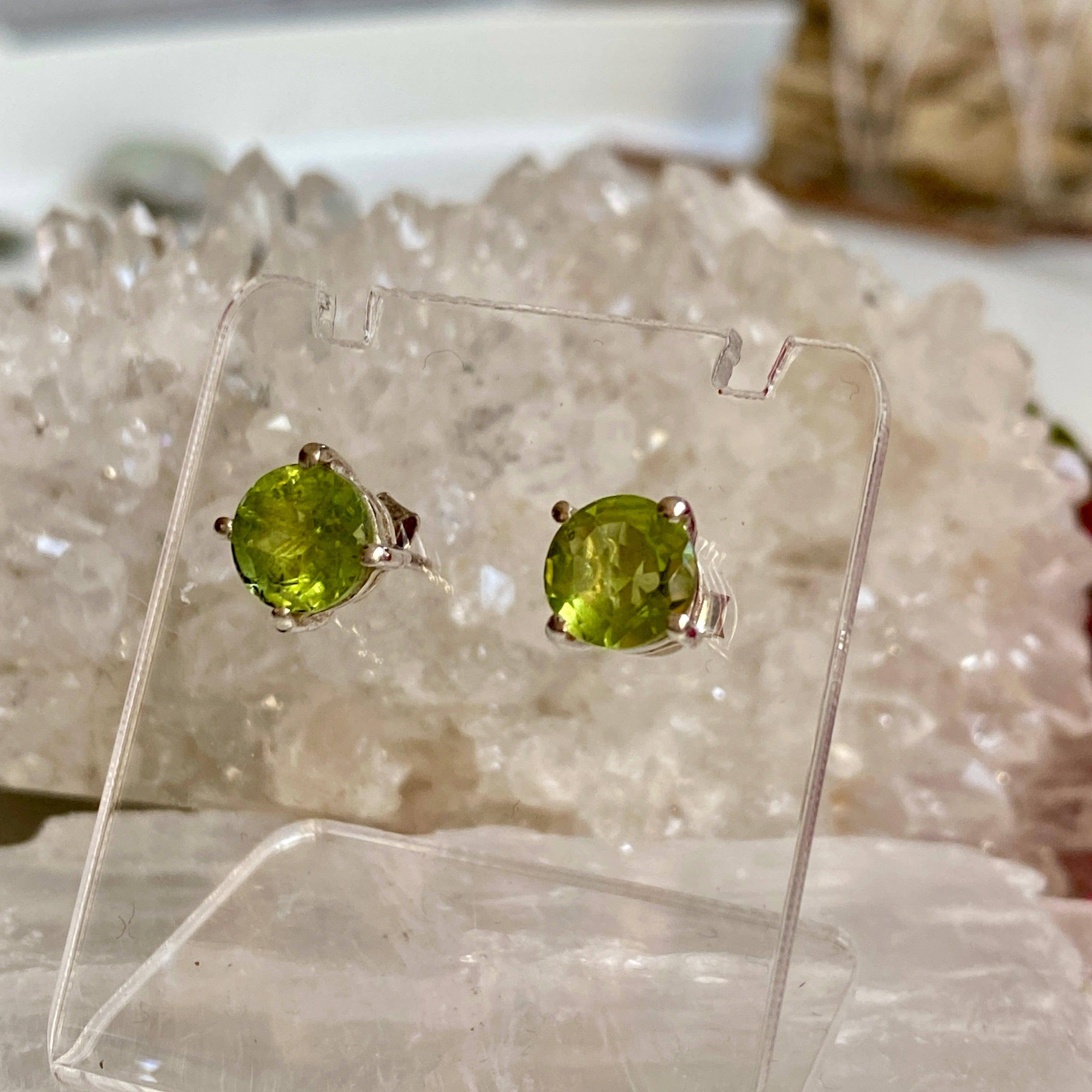Peridot Round Faceted Stud Earrings - 14K Gold Plated Dainty Jewelry for Women - Perfect for Everyday Wear & Special Occasions