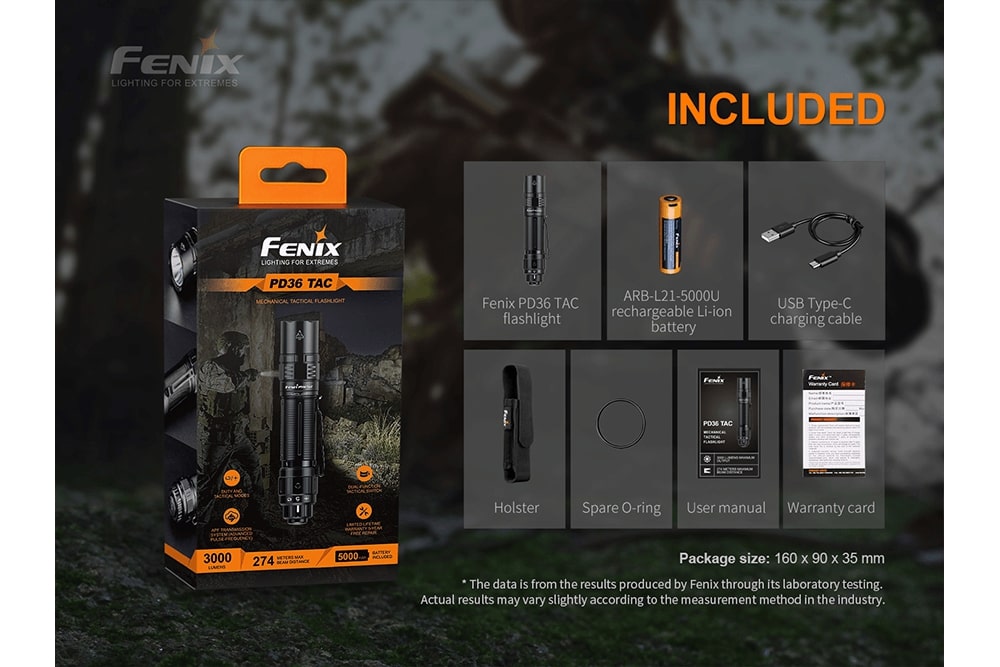 Fenix PD36 TAC Tactical Flashlight 3000 Lumens - Rechargeable LED Flashlight for Camping, Hiking, Emergency & Outdoor Adventures