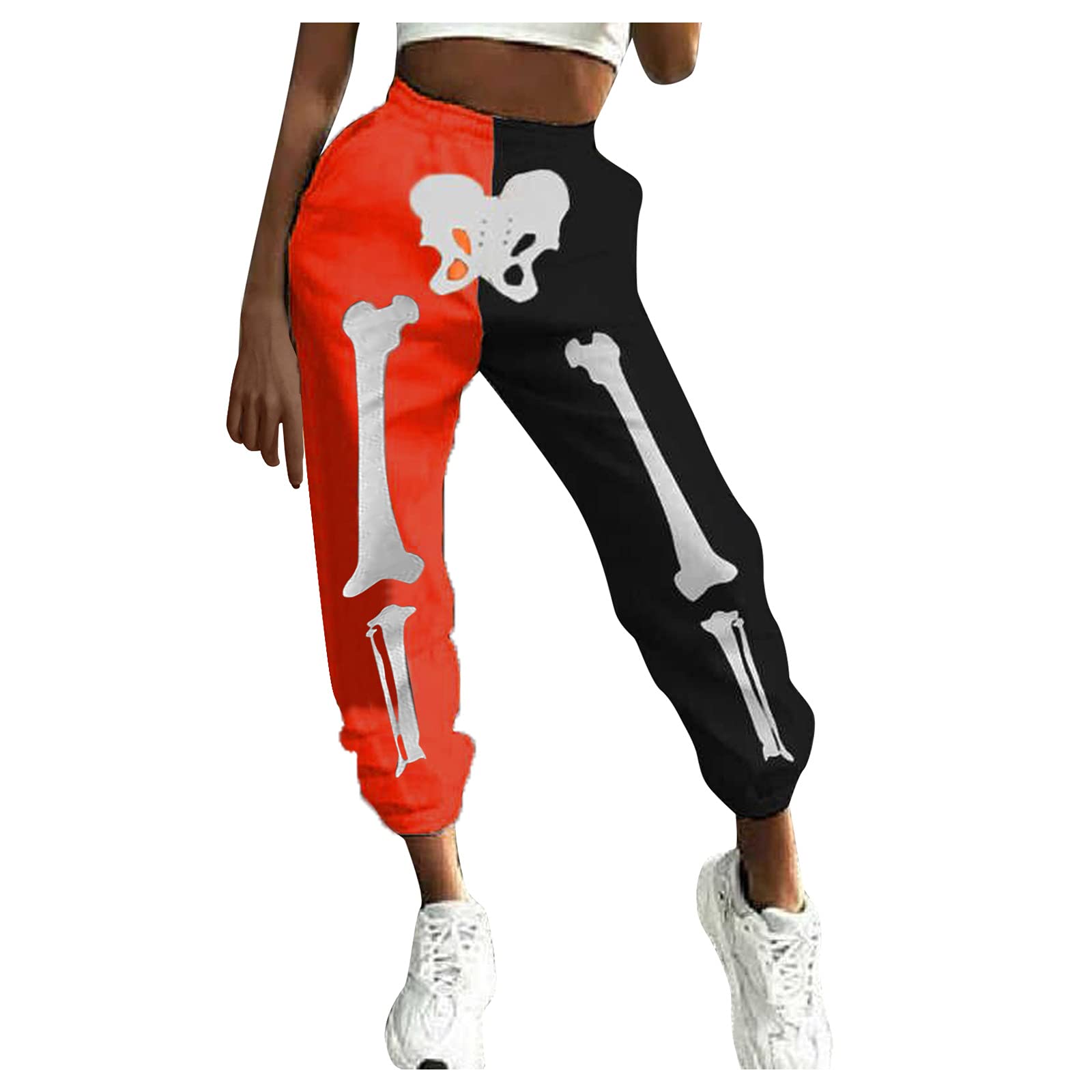 Gaoshi Women's Skull Print Workout Leggings - High Waist Elastic Fitness Running Yoga Pants for Halloween, Gym & Everyday Wear