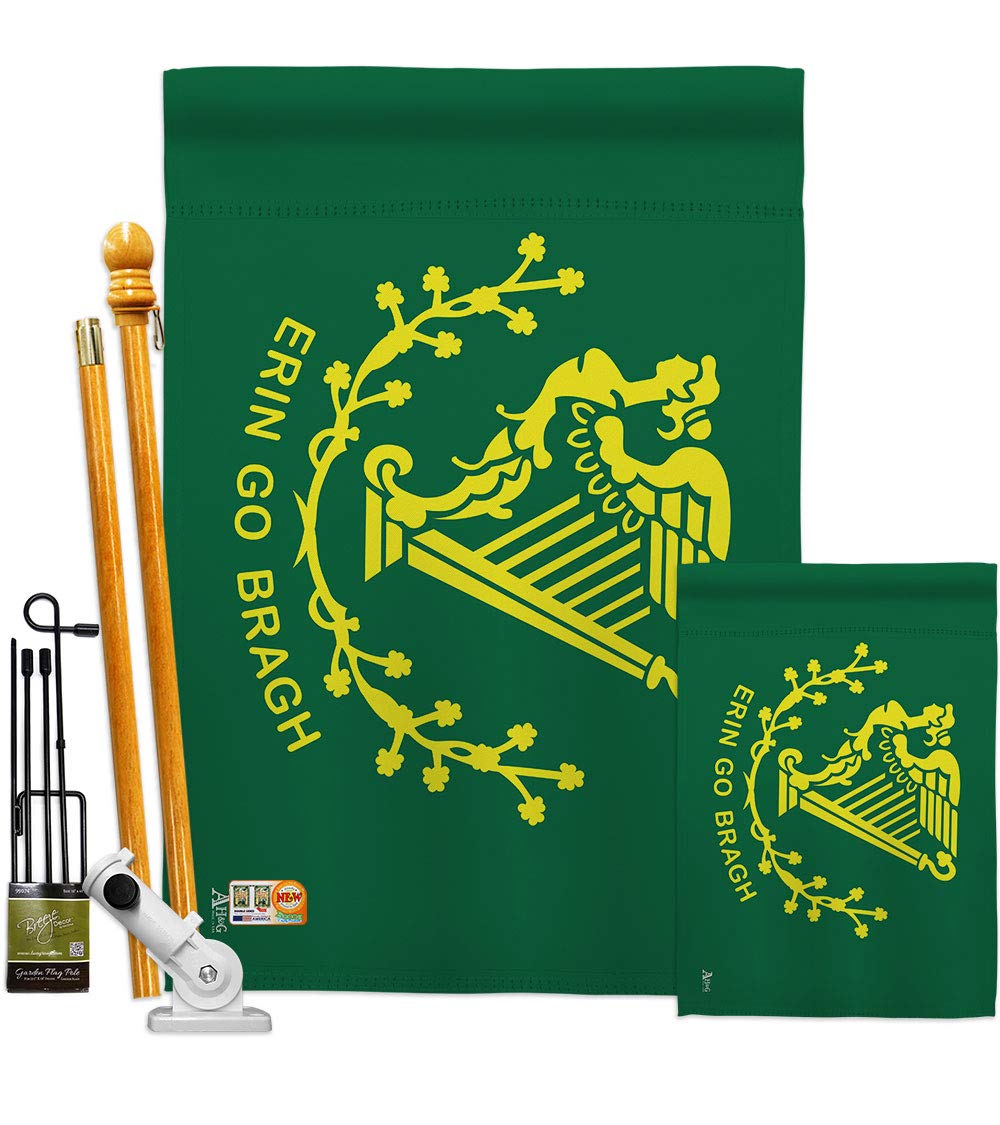 Erin Go Bragh Garden House Flags Kit - 28x40 Inch Decorative Yard Banner for St. Patrick's Day - Made in USA, Perfect for Irish-Themed Outdoor Decor & Gifts