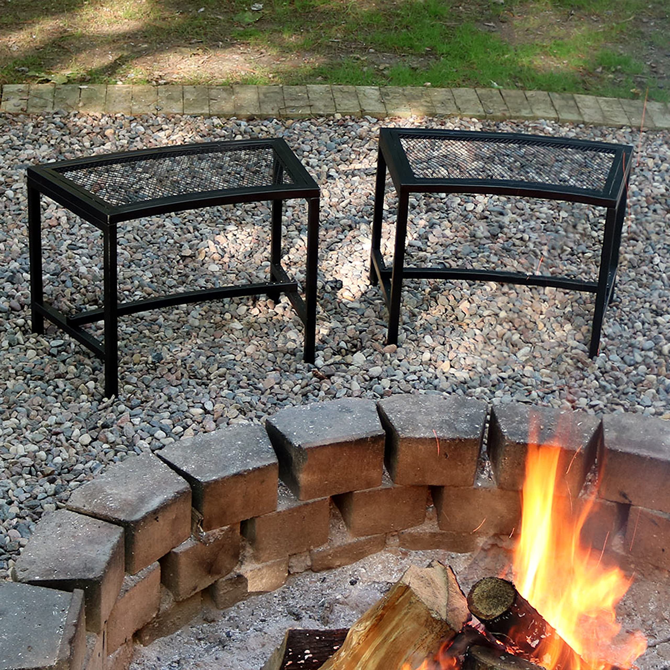 Black Powder-Coated Metal Mesh Fire Pit Bench Set of 2 - Backless Curved Outdoor Seating for Patio, Garden & Backyard - Perfect for Campfires, Gatherings & Relaxation