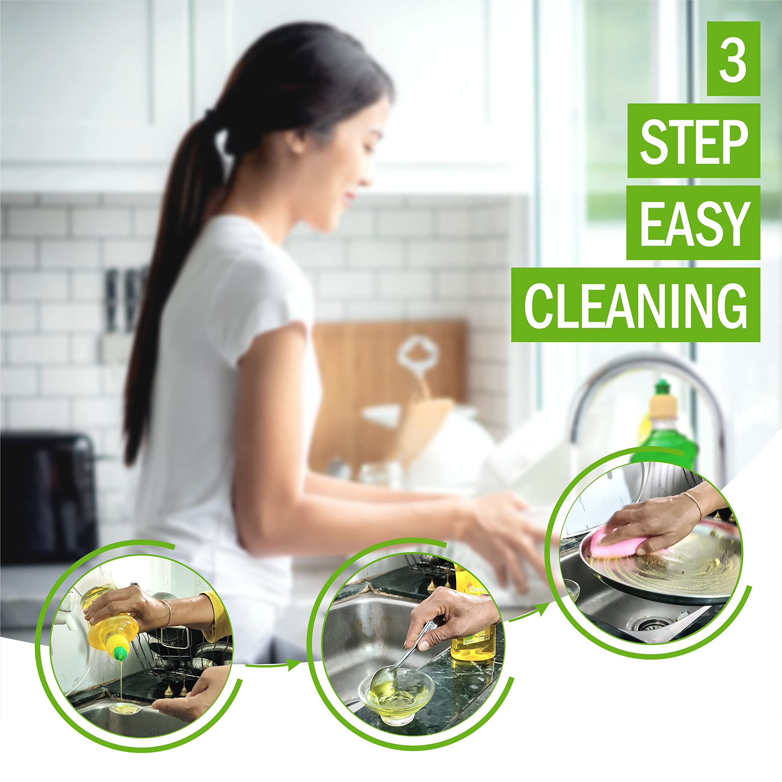 Onive PowerDrop Dish Wash Liquid Gel 5L Refill Pack - Lime Scented, Residue-Free Concentrated Dishwashing Detergent for All Utensils | Ideal for Kitchen Cleaning, Dishwasher Use & Heavy-Duty Pots & Pans