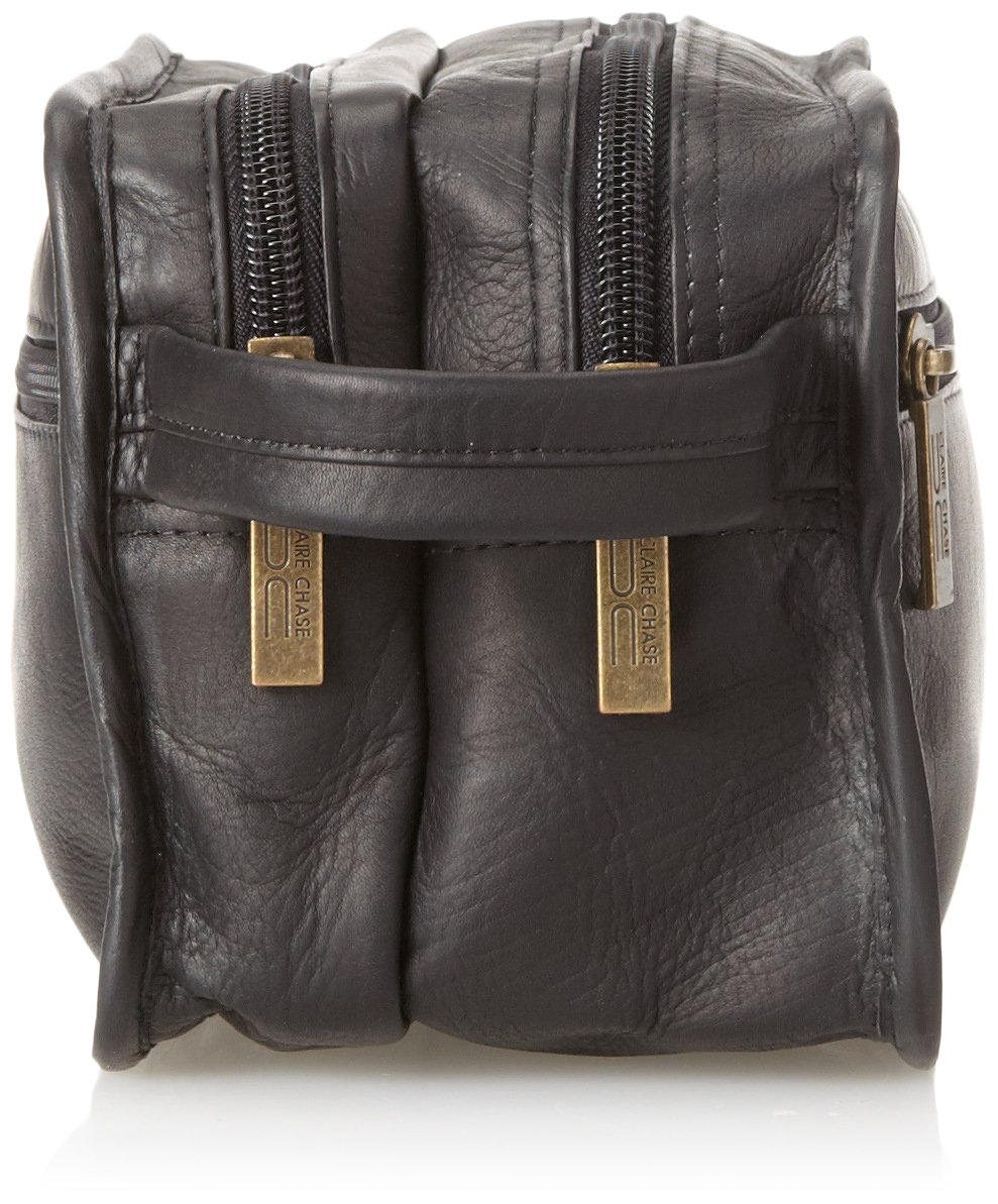 Claire Chase Premium Travel Kit for Women & Men - Black Leather Cosmetic Bag with Toiletry Essentials - Perfect for Airplane, Vacation & Business Trips