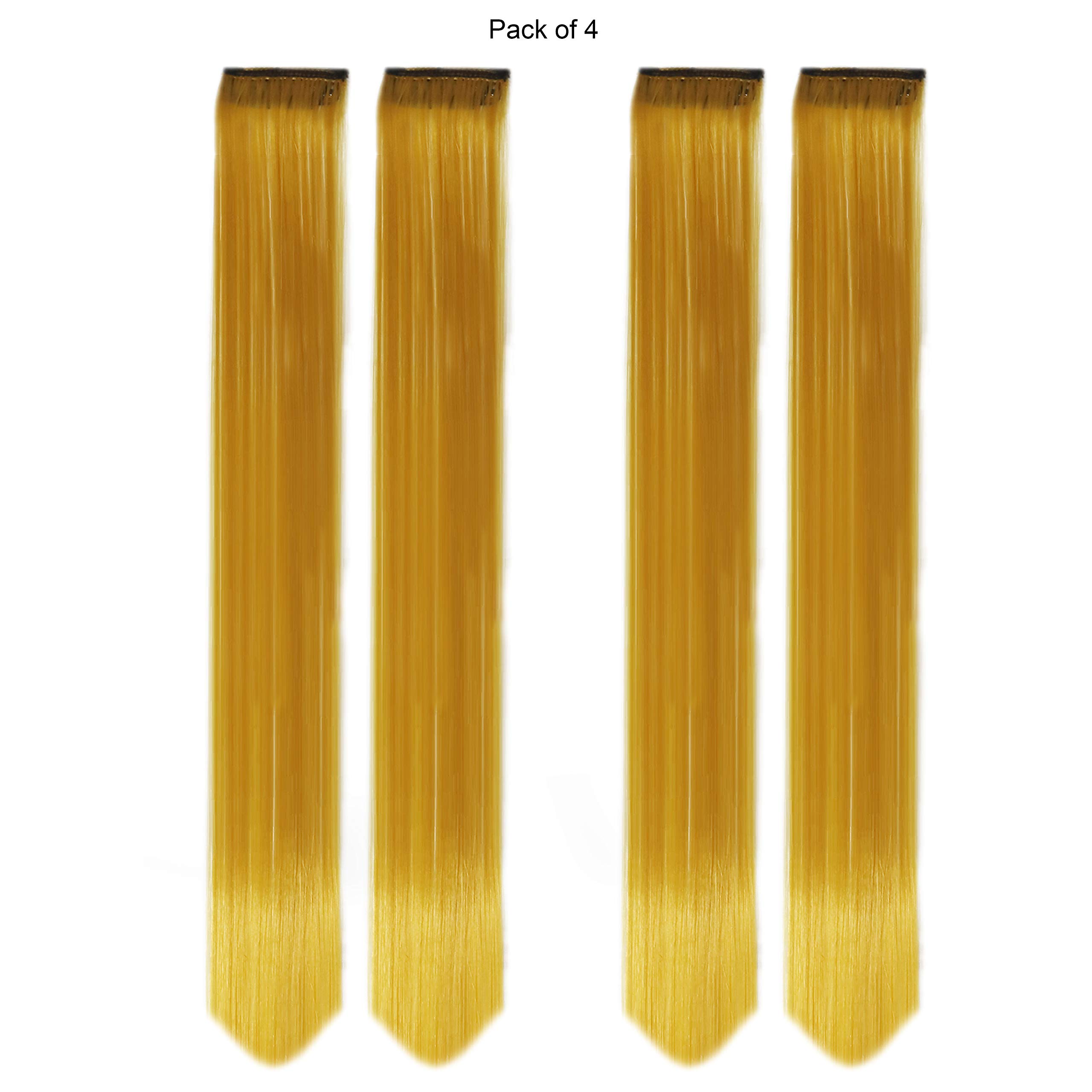 Paradise® Golden Hair Extensions 22 Inches - 4 Pack Clip-in Straight Synthetic Hair Streaks for Women & Girls | Perfect for Parties, Cosplay & Fashion Styling