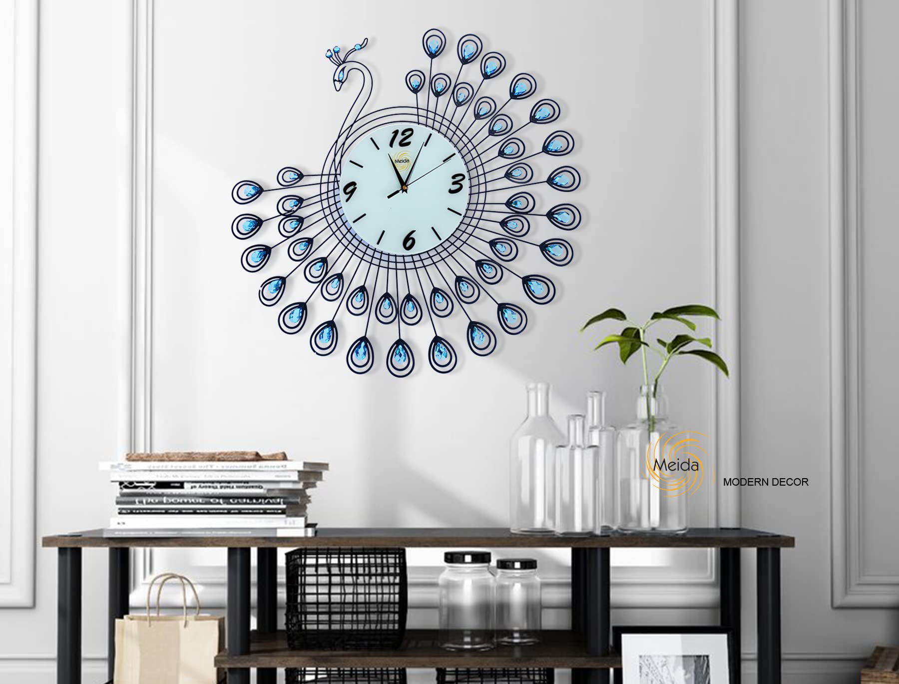 Silent Peacock Wall Clock - Large Digital Display, Battery Operated, Modern Decor for Living Room, Bedroom, Kitchen & Bathroom | Perfect for Home, Office & Gifts