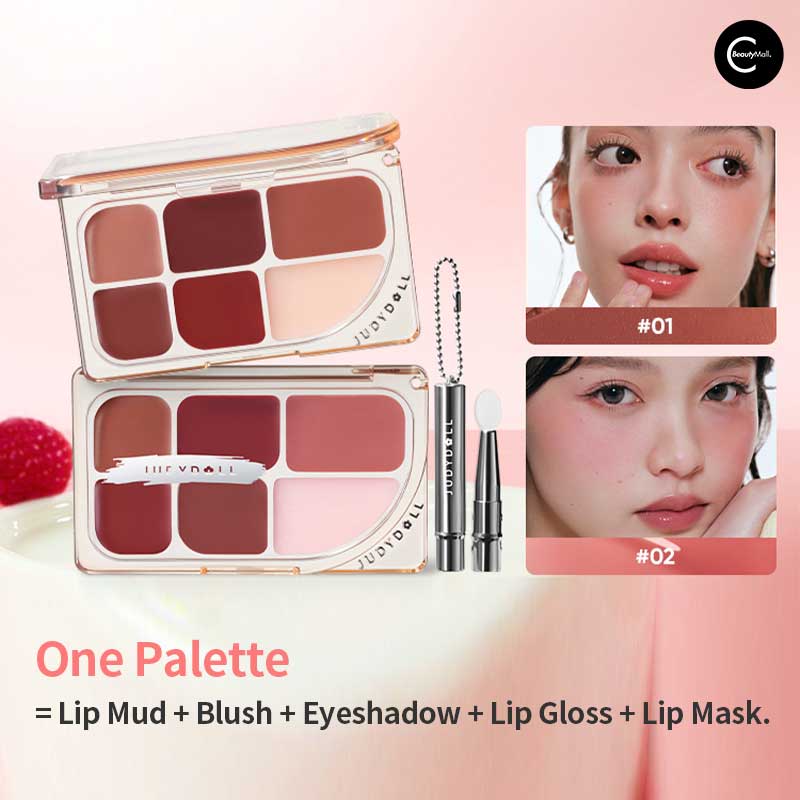 Judydoll 6 Color Matte & Glossy Lip Palette Set - Long Lasting Hydrating Lipstick Kit for Daily Makeup, Party & Special Occasions