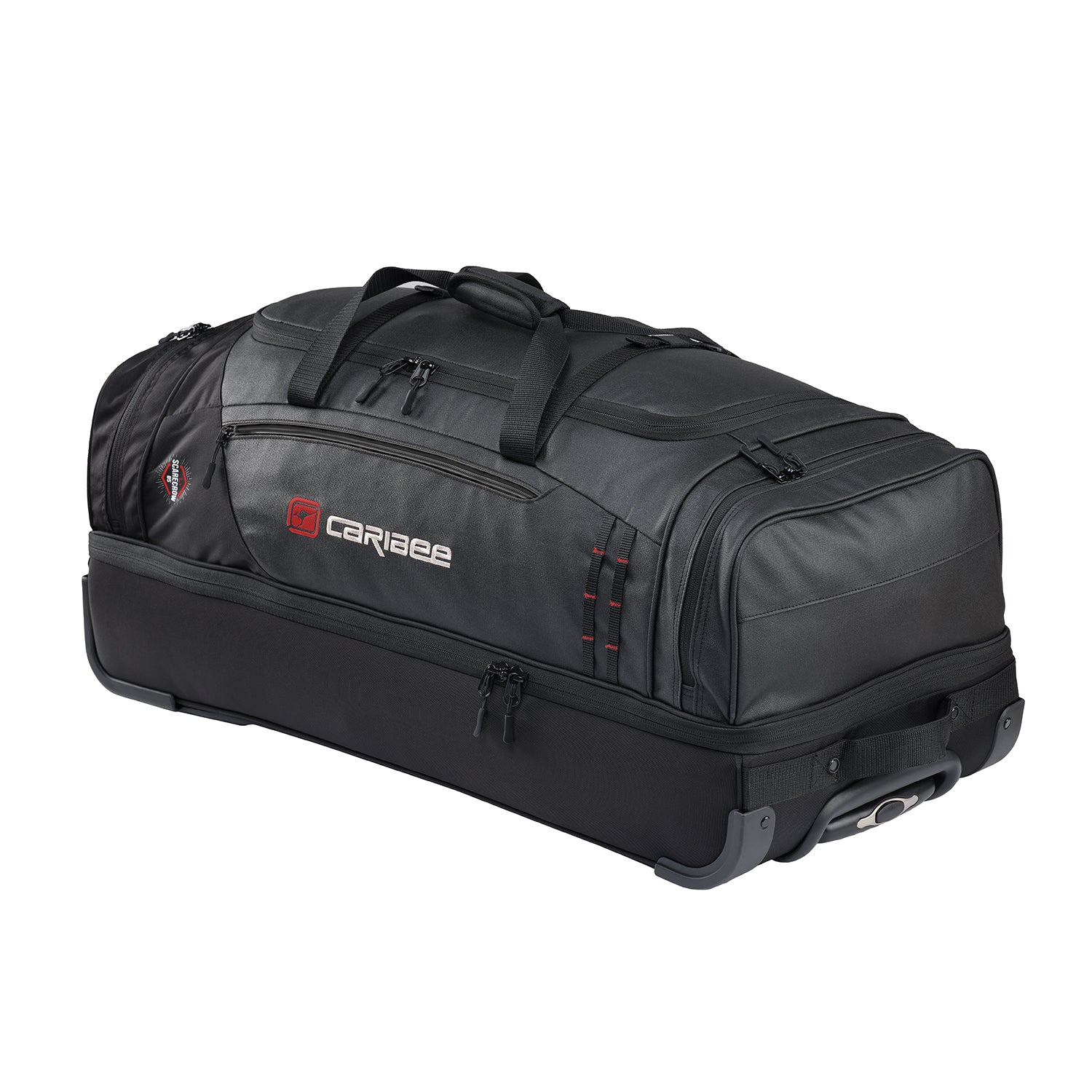 Caribee 5733 75L V2 Scarecrow Wheeled Duffle Bag - Black | Large Rolling Travel Duffel for Camping, Gym & Airplane Carry-On
