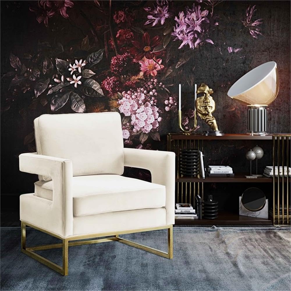 Tov Furniture Avery Upholstered and Metal Accent Armchair in Cream - Modern Living Room Chair with Comfortable Seat for Home, Office, and Lounge Decor