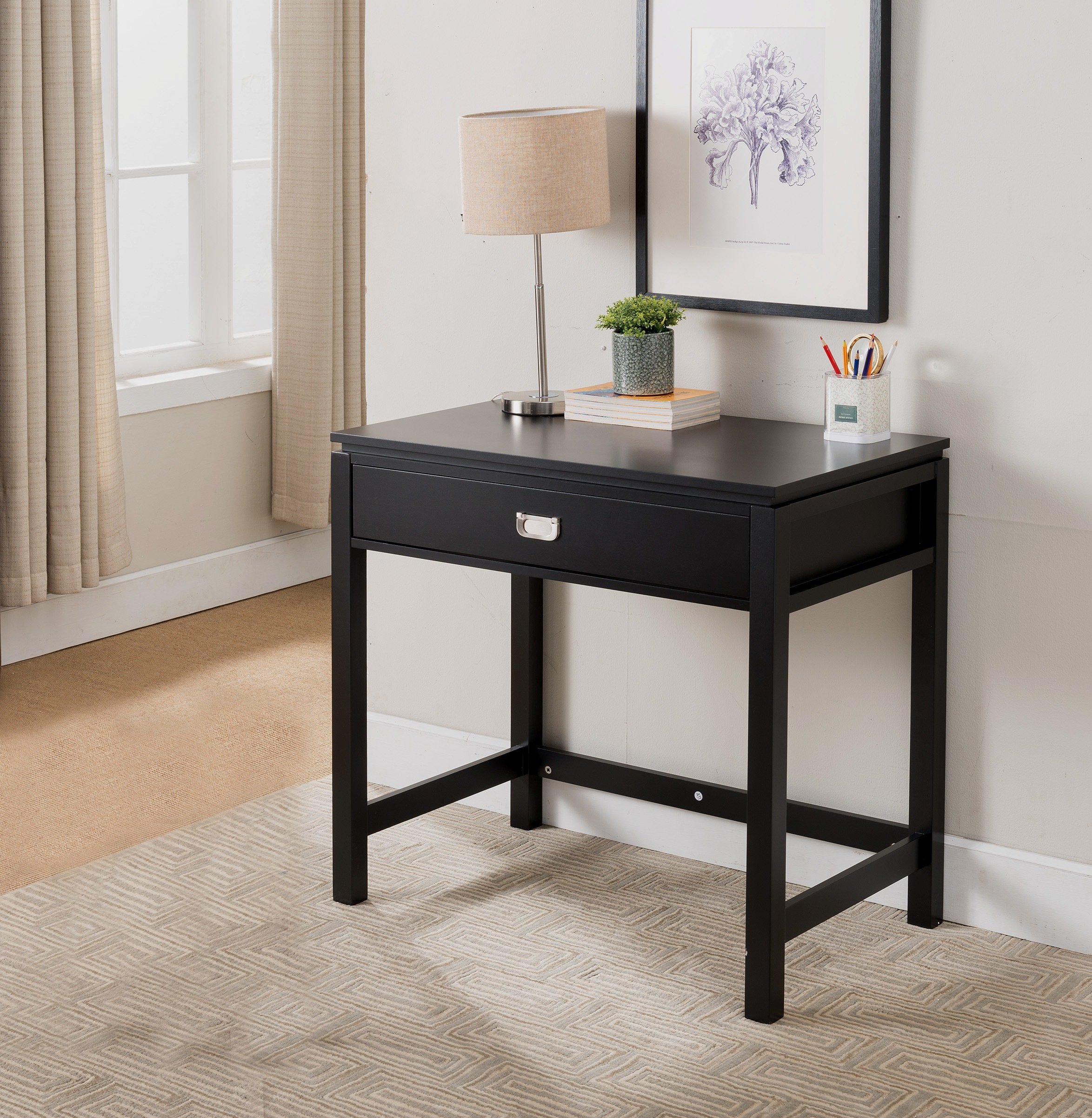 Kings Brand Black Wooden Computer Desk with Storage Drawer - Home Office Workstation for Study, Gaming & Remote Work