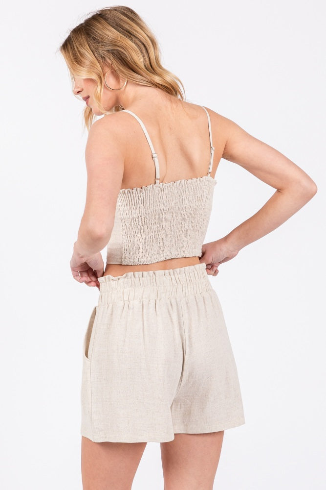 Beige Linen Blend Shorts for Women - Comfortable Summer Casual Shorts with Pockets | Perfect for Beach, Vacation & Everyday Wear