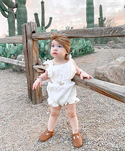 YOUNGER TREE Toddler Baby Girl Ruffled Sleeveless Romper - Soft Cotton Linen Summer Jumpsuit for Casual Wear | Perfect for Playdates, Beach Outings & Family Photos