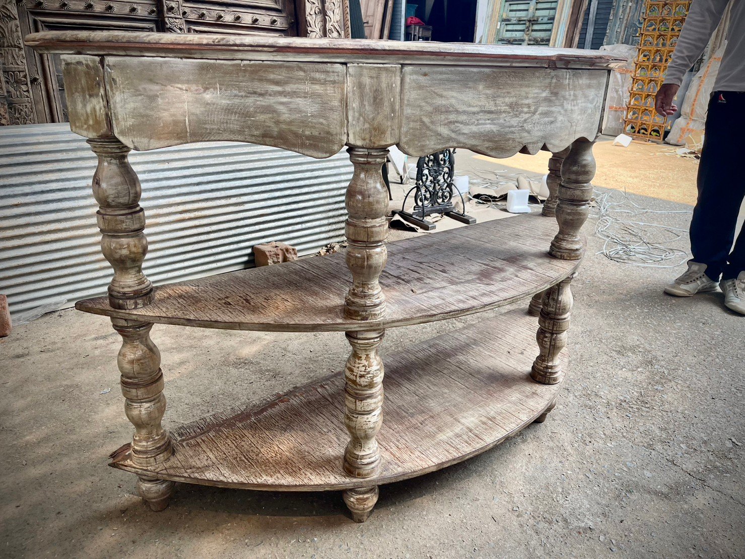 French Arched Hand Carved Solid Wood Console Table - Rustic White Entryway Hall Table for Farmhouse Decor | Perfect for Foyer, Living Room & Dining Room