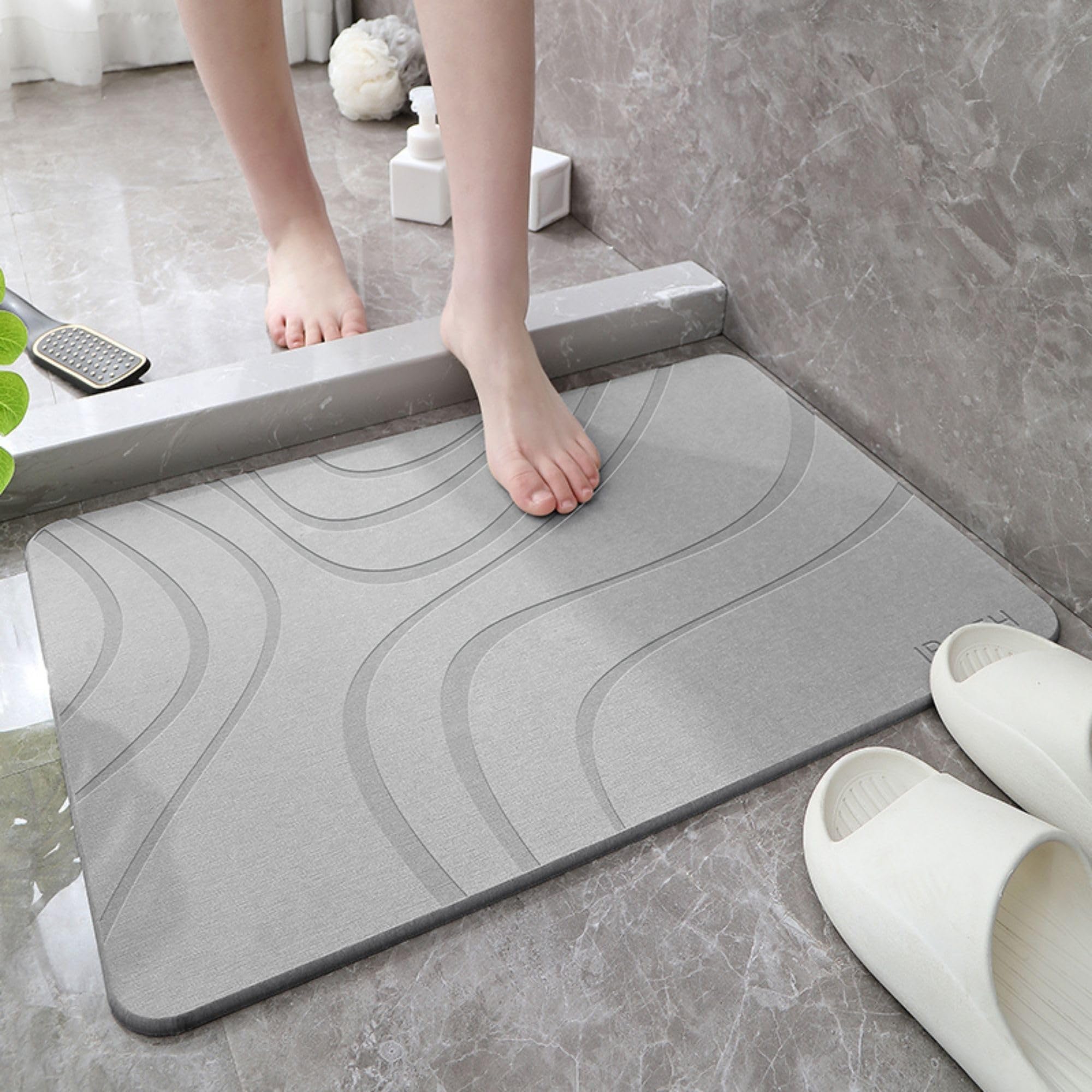 Premium Diatomaceous Earth Bath Mat - Non-Slip Quick Dry Shower Mat, Super Absorbent Stone Bathroom Floor Mat with Modern Natural Design - Easy to Clean (23.5