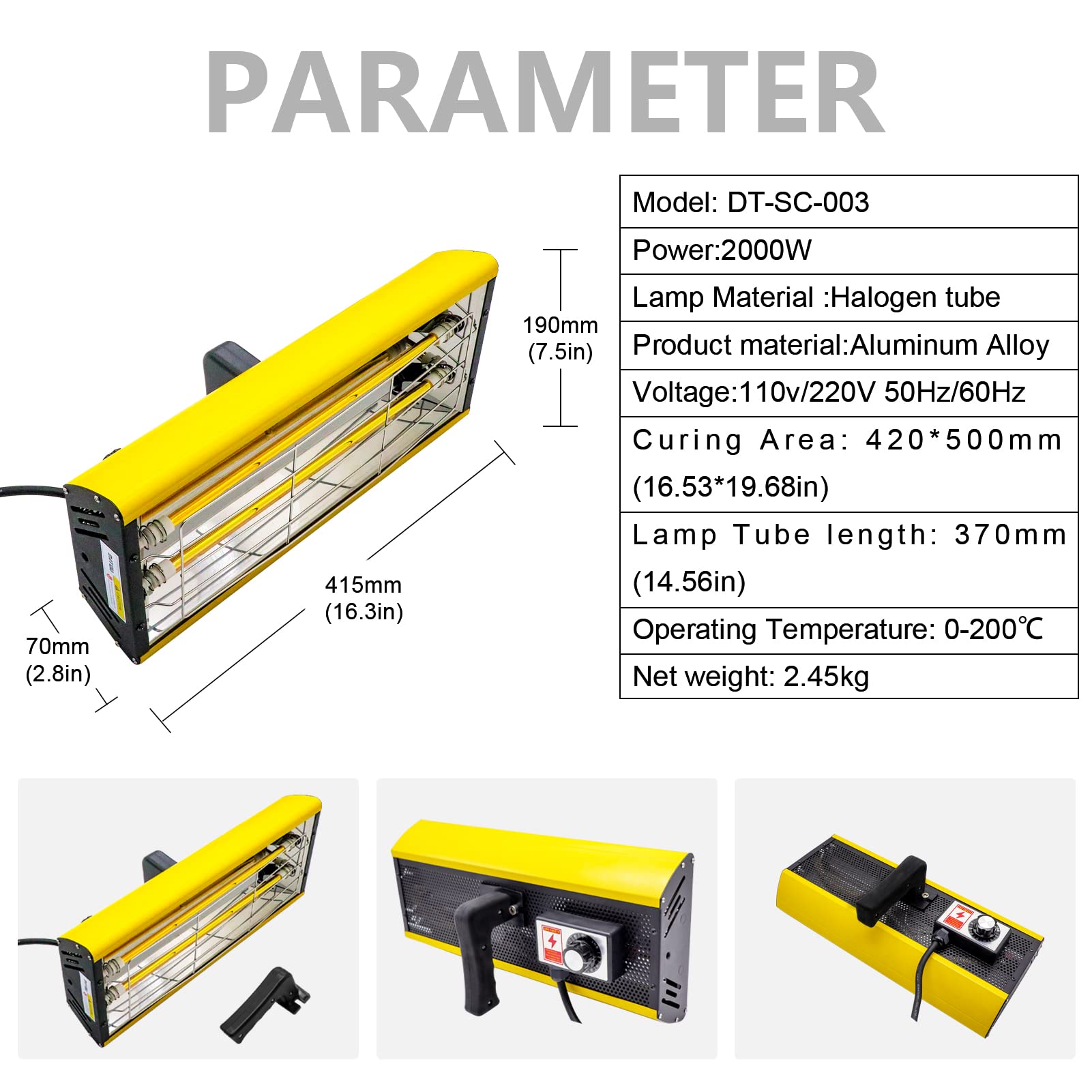 DATOBOSS 2000W Shortwave Infrared Paint Curing Lamp - Professional Auto Body Paint Dryer with Adjustable Bracket & Timer - Perfect for Automotive, Industrial, and DIY Paint Drying Projects