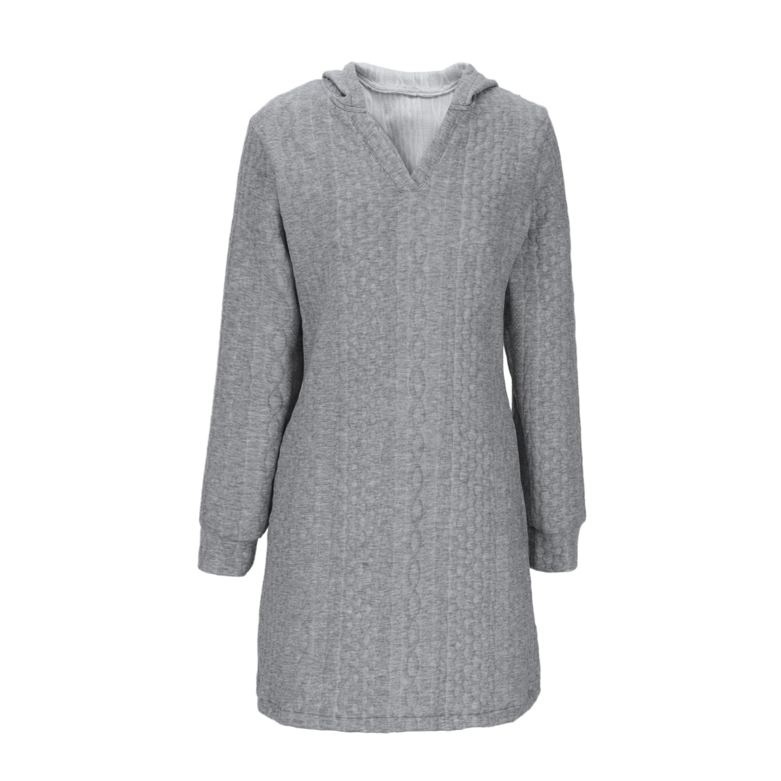 Women's Long Sleeve Mini Dress - 2025 Summer Knit Hoodie with V-Neck Jacquard & Pockets | Sexy Casual Top for Date Night, Beach Outings & Streetwear Fashion