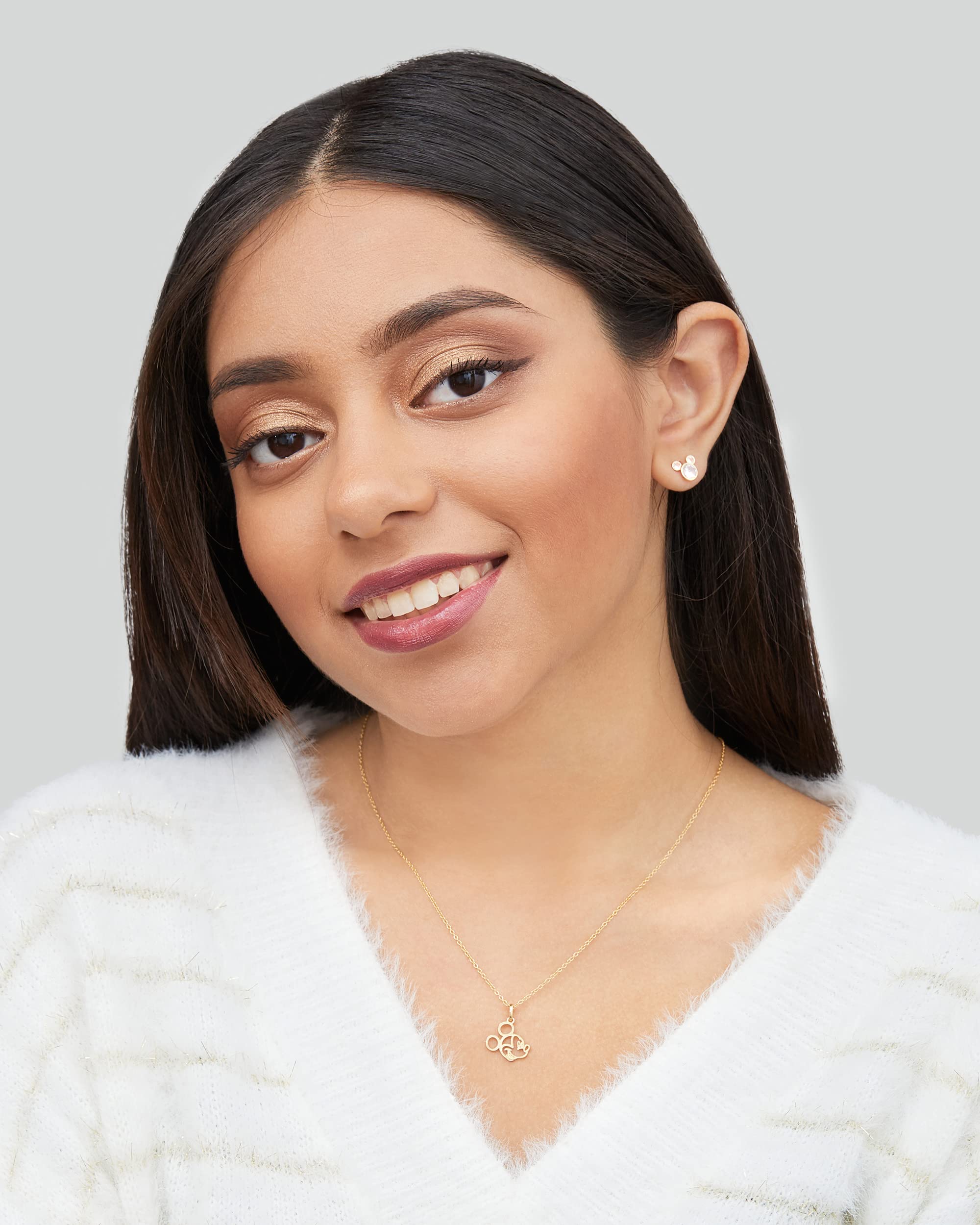 Disney Mickey & Minnie Mouse 10k Yellow Gold Cubic Zirconia Stud Earrings - Elegant Disney Jewelry for Women, Perfect for Gifts, Parties & Everyday Wear