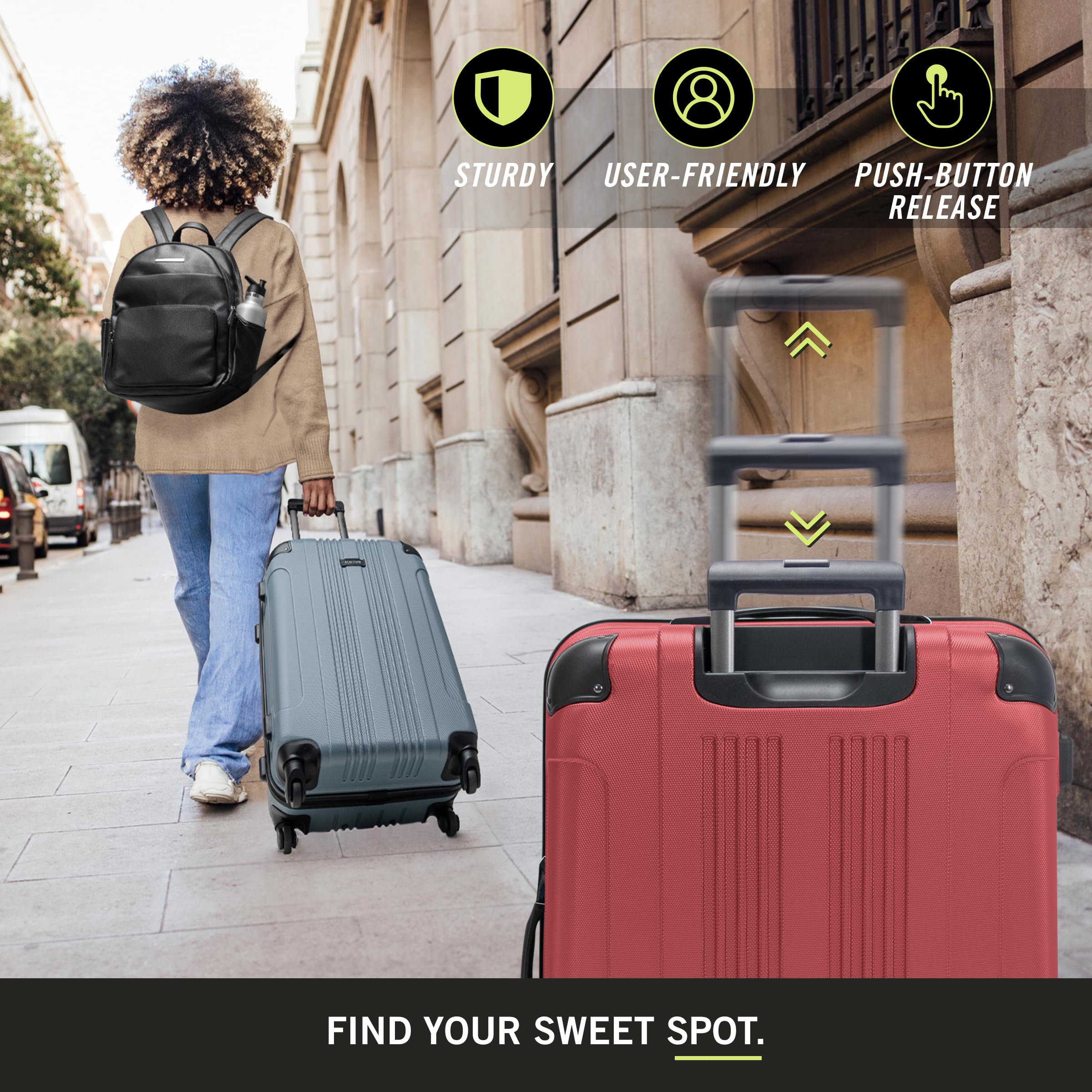 Kenneth Cole REACTION Out of Bounds Lightweight Hardshell 4-Wheel Spinner Luggage Carry On - 20 Inch Scarlet Red Suitcase for Travel, Business Trips & Weekend Getaways