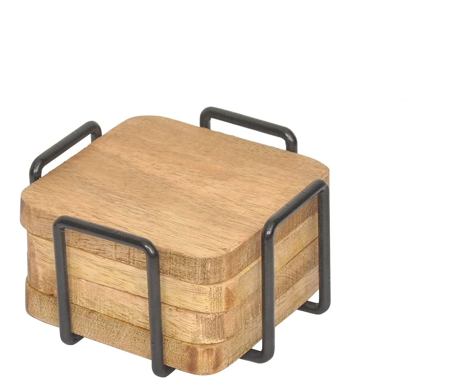 DECORAGE ART Wooden Square Coaster Set of 4 - Absorbent Drink Coasters for Tea, Coffee & Beverages - Perfect for Home, Office & Restaurant Use
