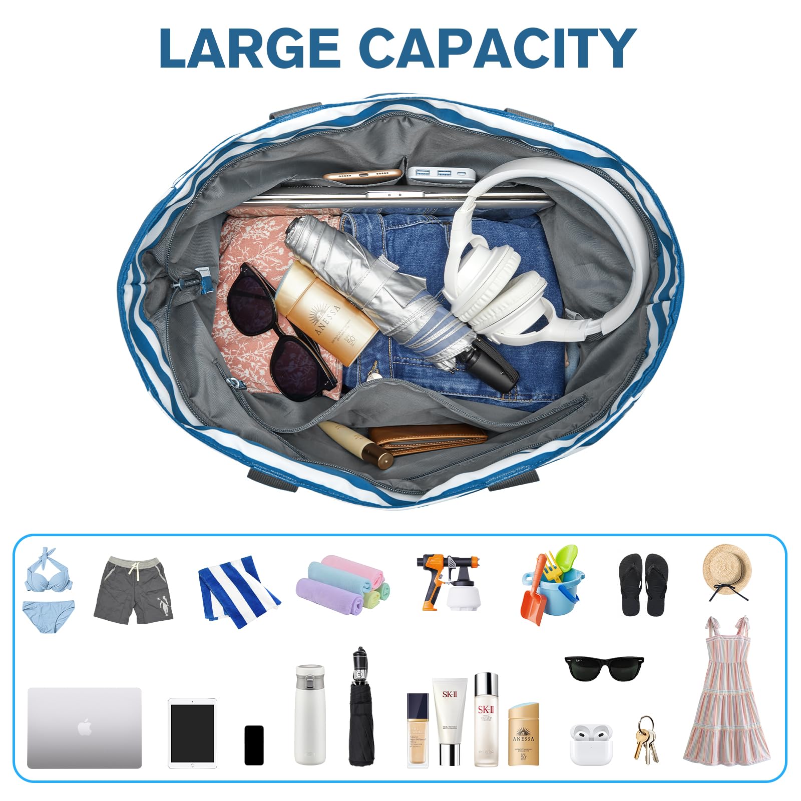 G4Free Waterproof Sandproof Beach Tote Bag - Large Capacity Foldable Beach Bag for Women, Perfect for Pool, Travel & Outdoor Adventures