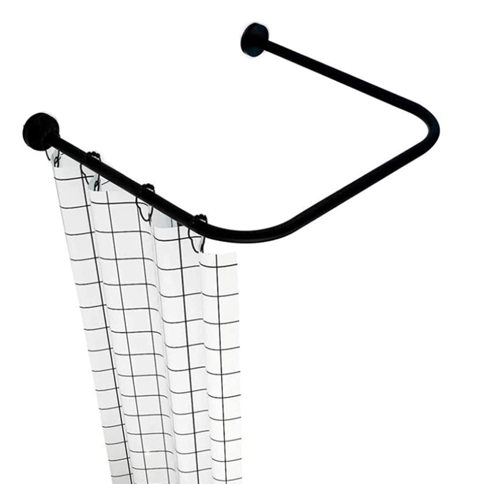 EEUK U-Shaped Adjustable Stainless Steel Shower Curtain Rod - Rustproof Extendable Corner Shower Rod for Bathroom & Shower Stall - Perfect for Outdoor Use & Small Spaces (Black)