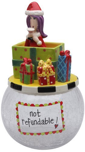 Seasonal Lady in The Box Cookie Jar - Ceramic & Glass Cookie Storage Container, 6 x 10.625 x 6 Inches - Perfect for Holiday Baking & Kitchen Decor