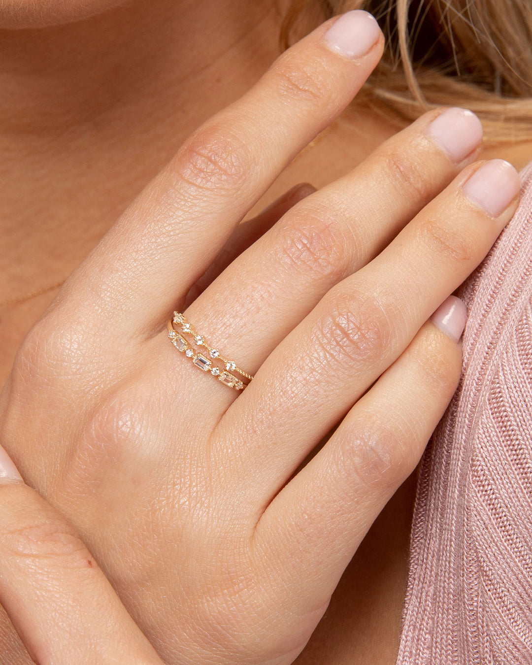 Exquisite Diamond & White Topaz Ring Set for Women - 14K Gold Plated Wedding, Engagement & Anniversary Jewelry Gift - Perfect for Bridal, Party & Special Occasions