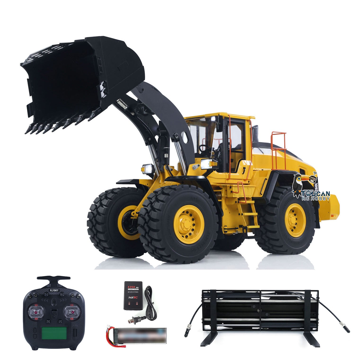 1/14 Scale RC Hydraulic Loader E260L - Metal Remote Control Construction Vehicle with Flysky ST8 Radio, Locking Differential & Fork Coupler - Perfect for Construction Simulation, Backyard Digging & RC Hobby Enthusiasts