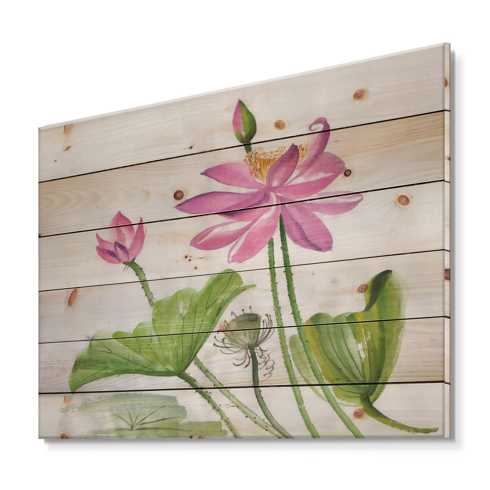 DesignQ Traditional Wood Wall Decor - Two Pink Lotus Flowers Floral Art, Large Pink Wood Wall Panels Printed on Natural Pine - Perfect for Living Room, Bedroom & Home Decor