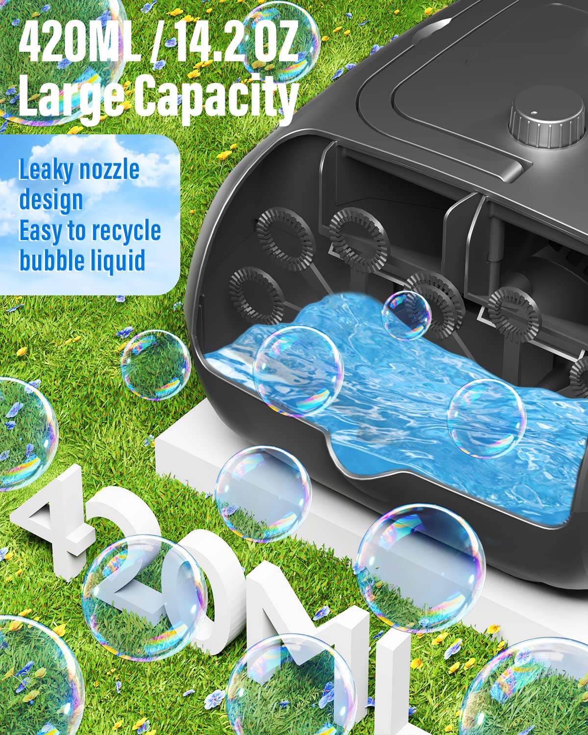 16 Wands Automatic Bubble Machine for Kids - 8000+ Bubbles per Minute, 14.2oz Large Capacity Bubble Blower - Perfect Bubble Maker Toy for Birthday Parties, Weddings, Outdoor Play & Backyard Fun